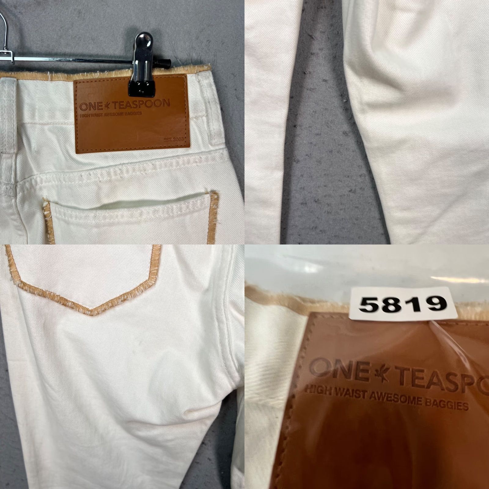 Vintage One Teaspoon Womens Size 26 White Straight-Leg Jeans With Beige Trim 100% Cotton Jeans Womens 26 White Denim 90s? Size 26" / US 2 / IT 38 - 9 Thumbnail