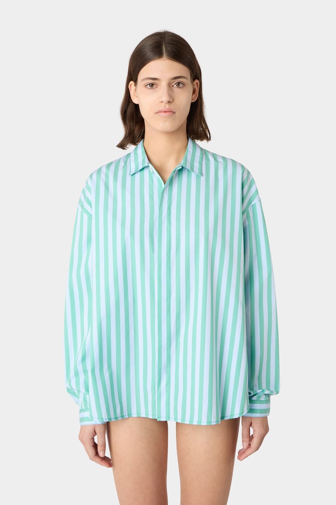 Sunnei Sunnei Regular Shirt / Green & Blue Stripes Size US M / EU 48-50 / 2 - 1 Thumbnail