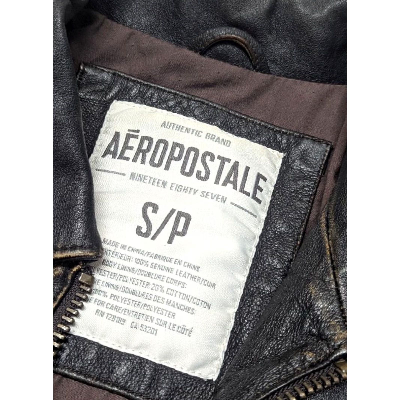 Aeropostale VINTAGE Aeropostale jacket Leather Jacket Mens S 36 brown six pocket front patina 1990s MAD MAX motorcycle coat Y2K vintage flight jacket Size US S / EU 44-46 / 1 - 5 Thumbnail
