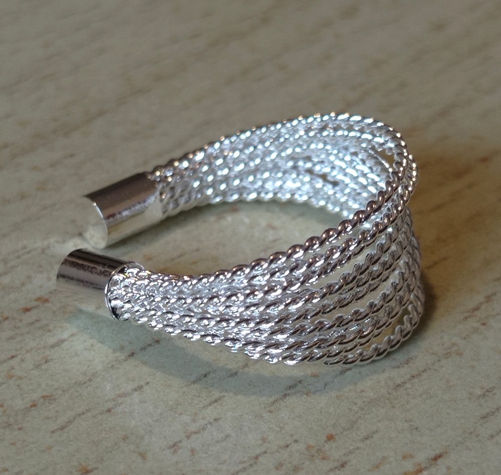 Designer × Vintage Vintage Twist Stripes Chain Shiny Silver Ring Punk Rave Size ONE SIZE - 3 Thumbnail