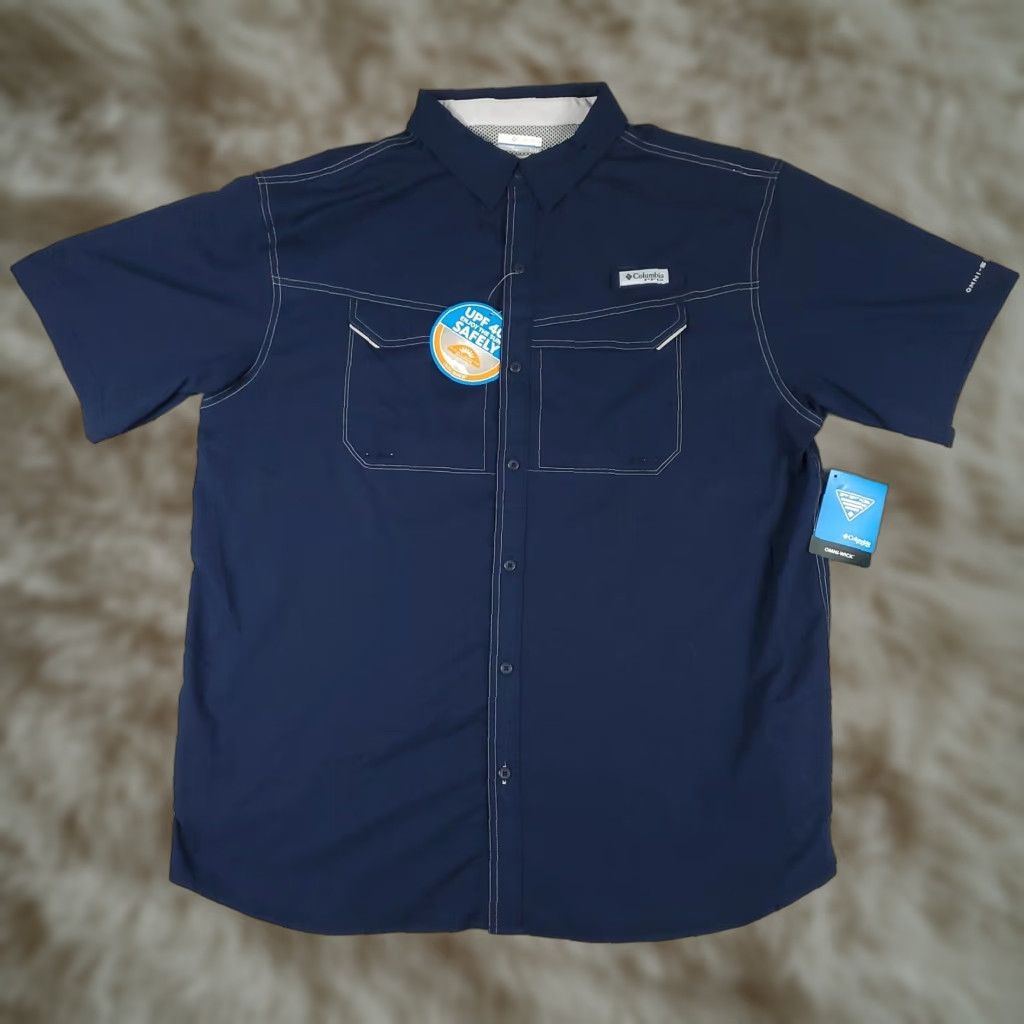 Vintage Columbia Shirt Mens XL Navy Blue PFG Button-Up Short Sleeve Collared Pocket All Seasons Lightweight Fishing Wear Men XL Navy Blue Columbia Shirt Size US XL / EU 56 / 4 - 1 Thumbnail