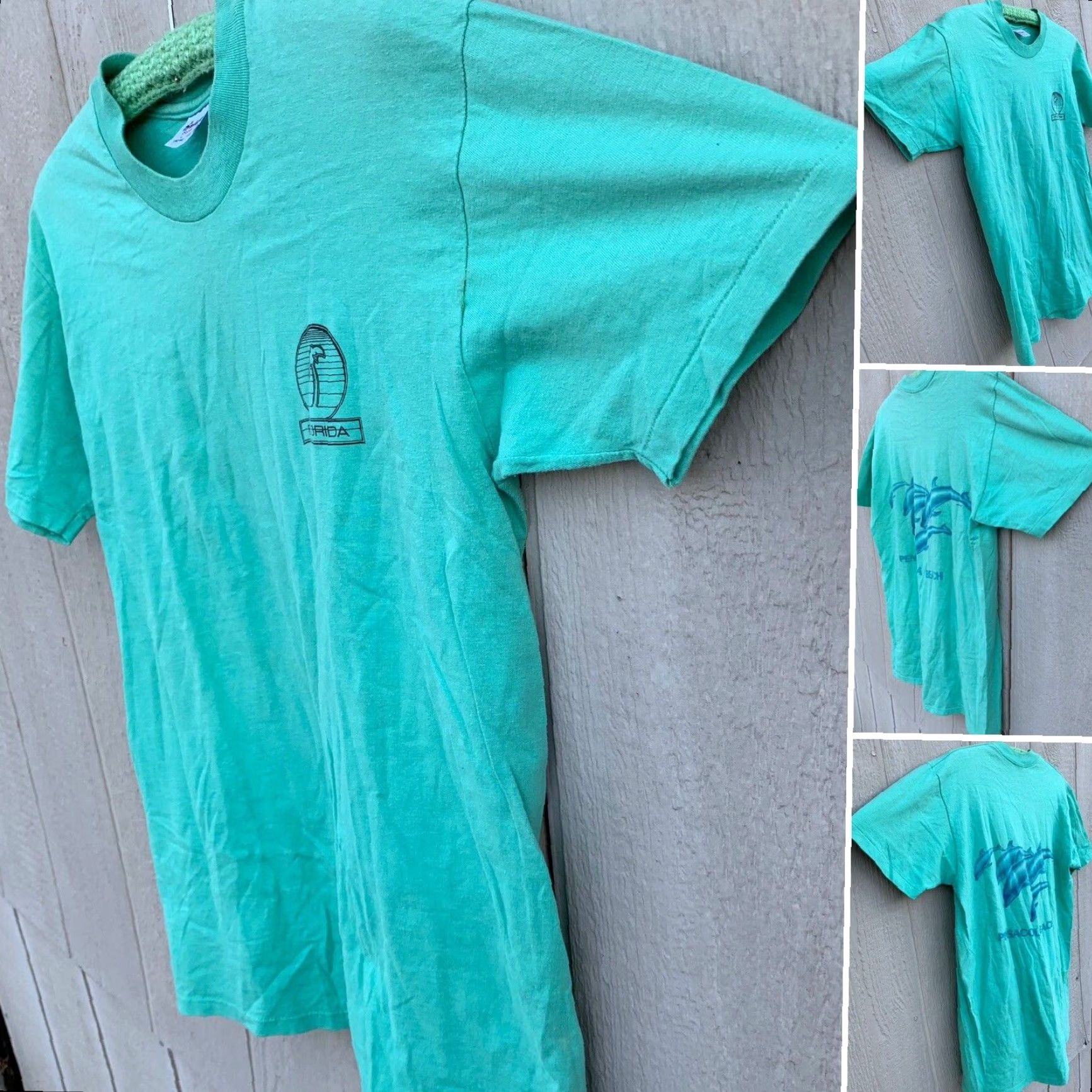 Vintage VINTAGE Pensacola Beach Florida dolphin graphics t-shirt Stedman Super Hi-Cru L Shirt Men 1980s Green Graphic Tee USA Dolphins Beach Size US L / EU 52-54 / 3 - 3 Thumbnail
