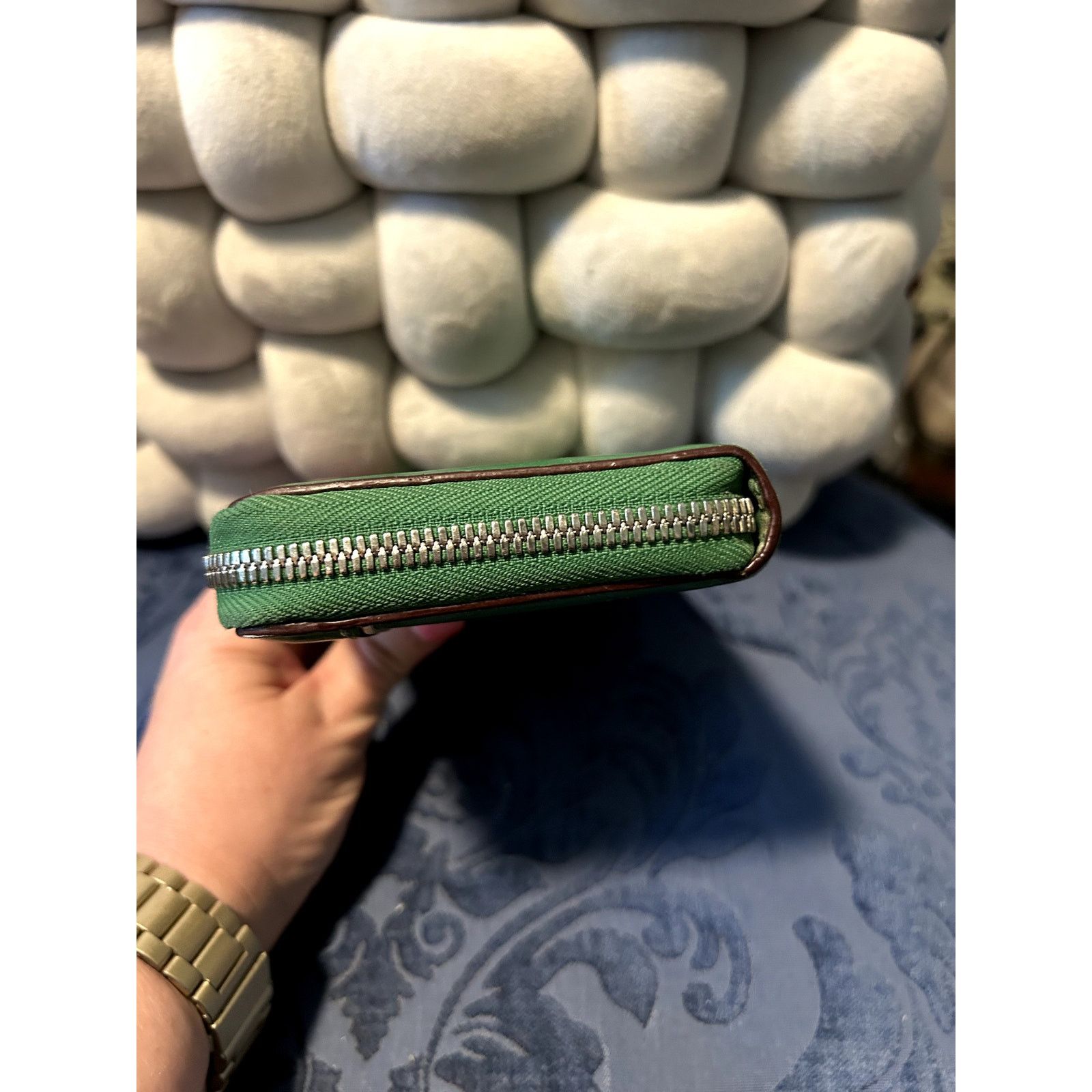 Tumi Vintage Emerald Green Tumi Zip Around Wallet White Piping Size ONE SIZE - 6 Thumbnail