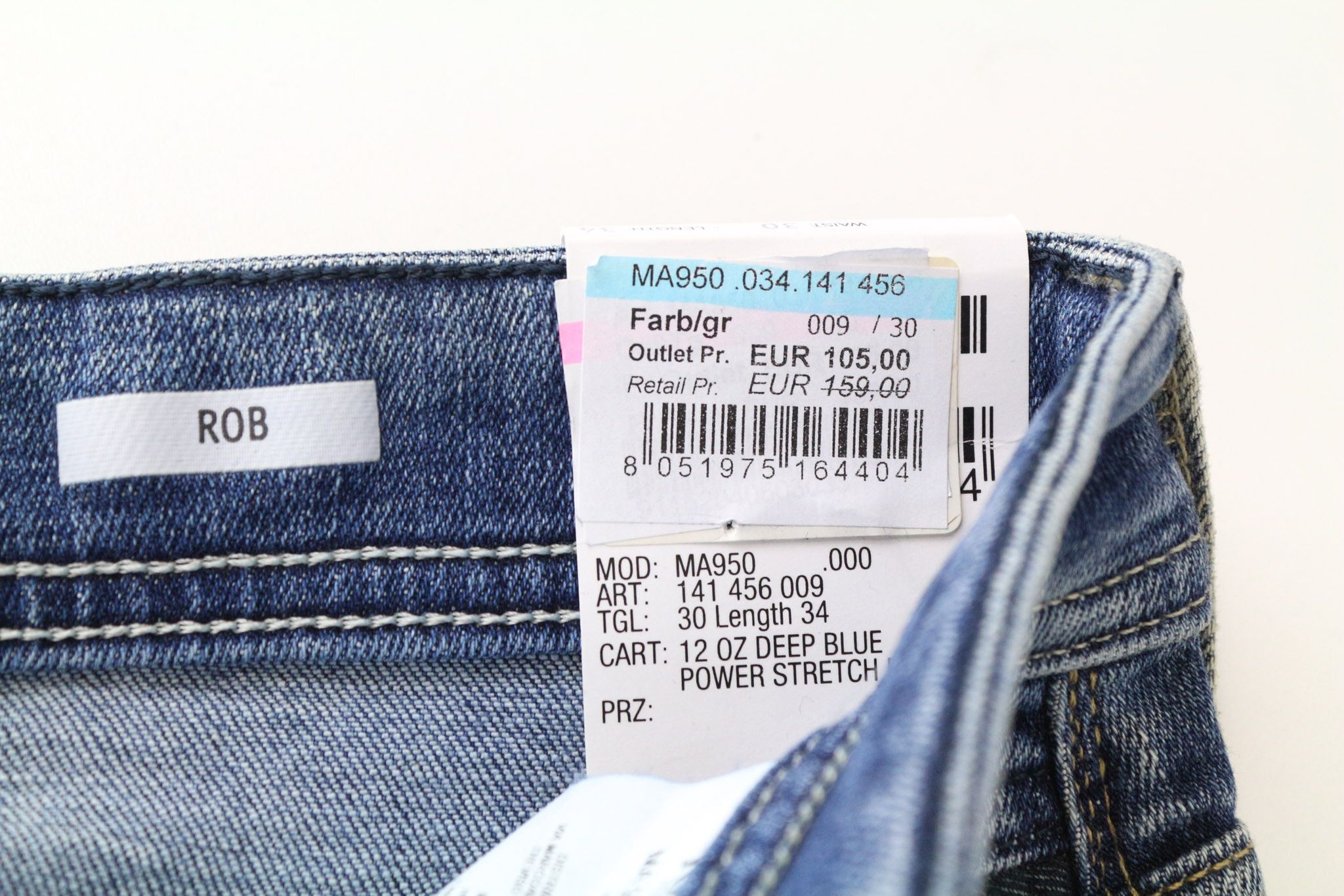 Replay ROB W30/L34 Straight Tapered Washed Blue Cotton Jeans 73923 Size US 30 / EU 46 - 5 Thumbnail
