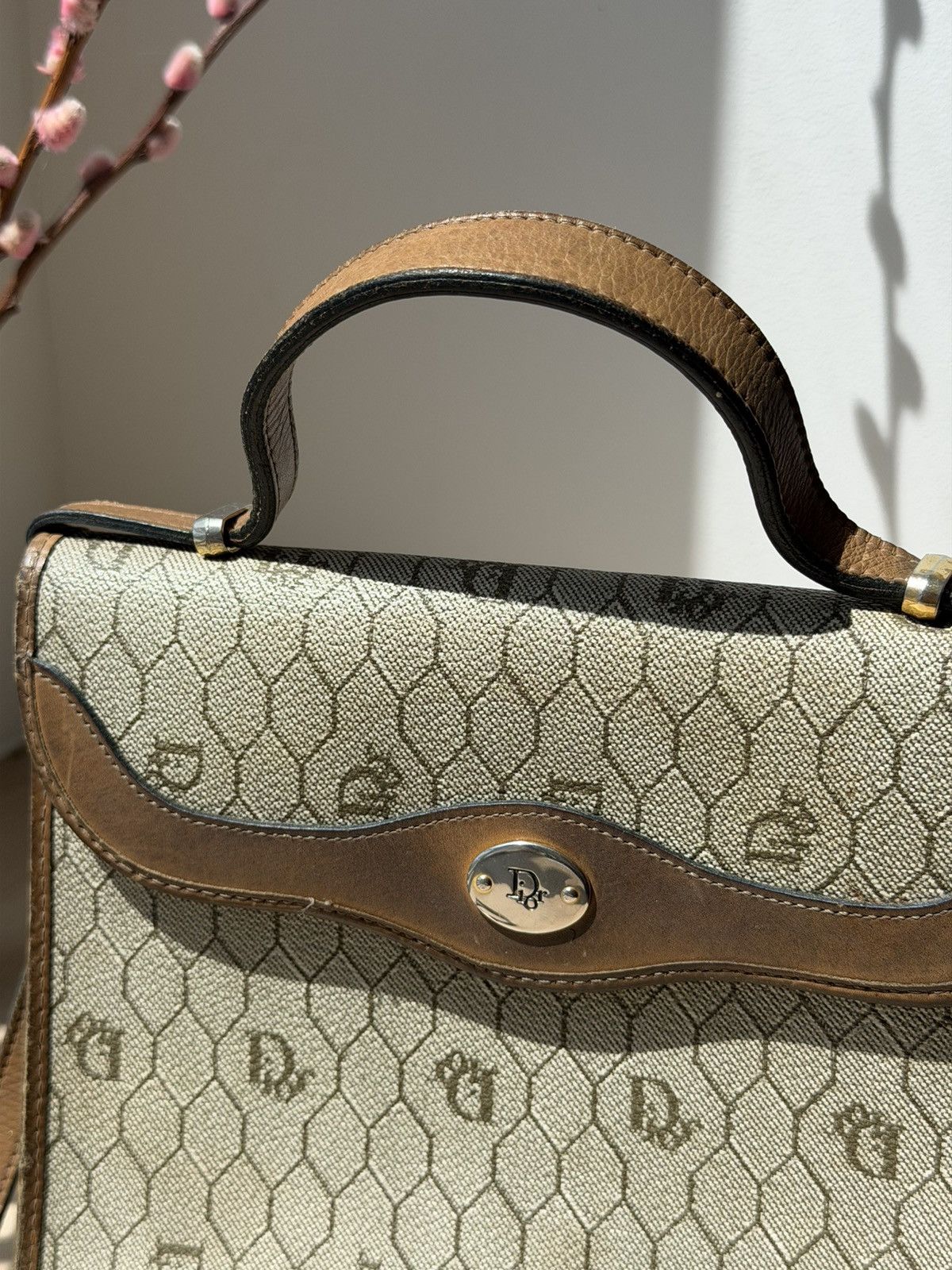 Dior Christian Dior France Vintage Honeycomb Canvas Leather Bag Size ONE SIZE - 7 Thumbnail