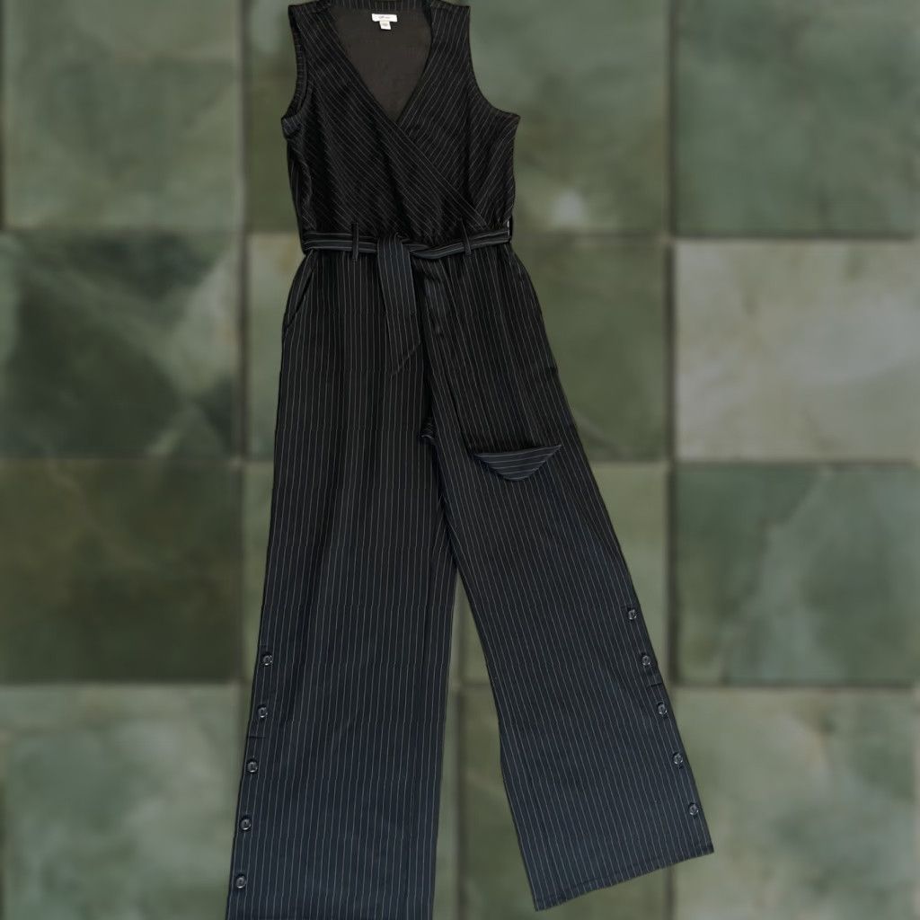 J. Jill J. Jill Jumpsuit XS Ponte Black White Striped V-Neck Stretch EUC One-Piece Women Regular Knit Sleeveless Party Casual Business Size 26" / US 2 / IT 38 - 1 Thumbnail