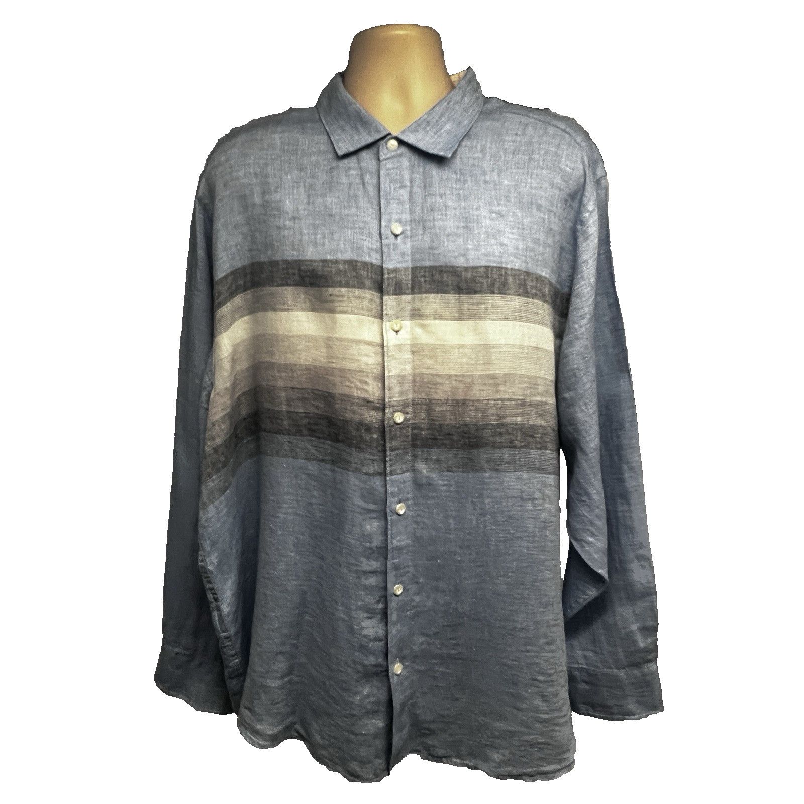Tommy Bahama Tommy Bahama Blue Stripe Embroider Linen Button Shirt 2XL Size US XXL / EU 58 / 5 - 1 Thumbnail
