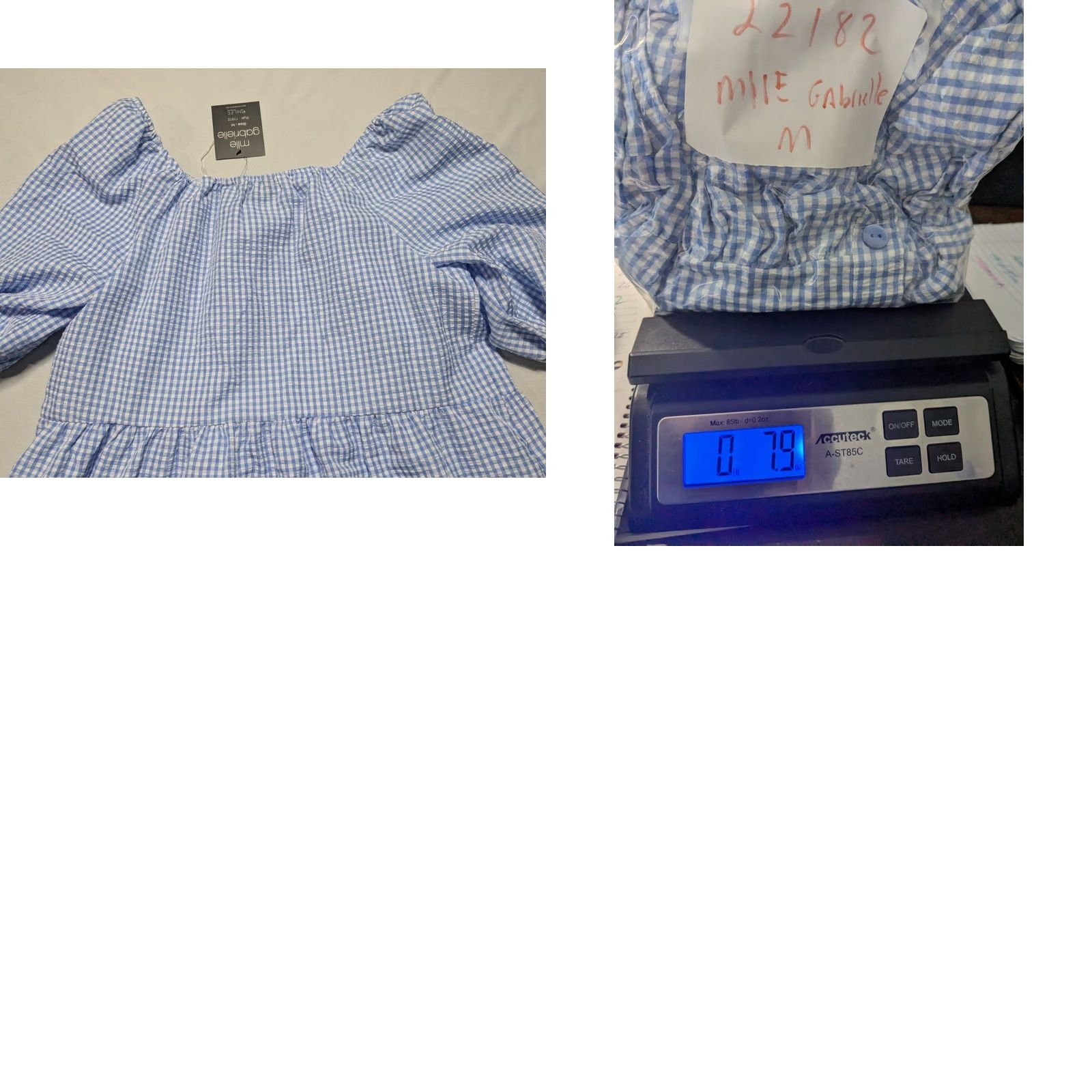 Vintage MLLE GABRIELLE Blue White Gingham Dress - Women Medium Pullover NEW Midi Sundress Short Puff Sleeve Scoop Neck Womens Size M / US 6-8 / IT 42-44 - 10 Thumbnail