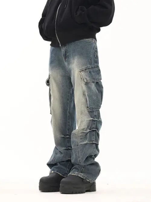 VIBE Cargo Pleated Stack Denim Jeans Size US 30 / EU 46 - 3 Thumbnail