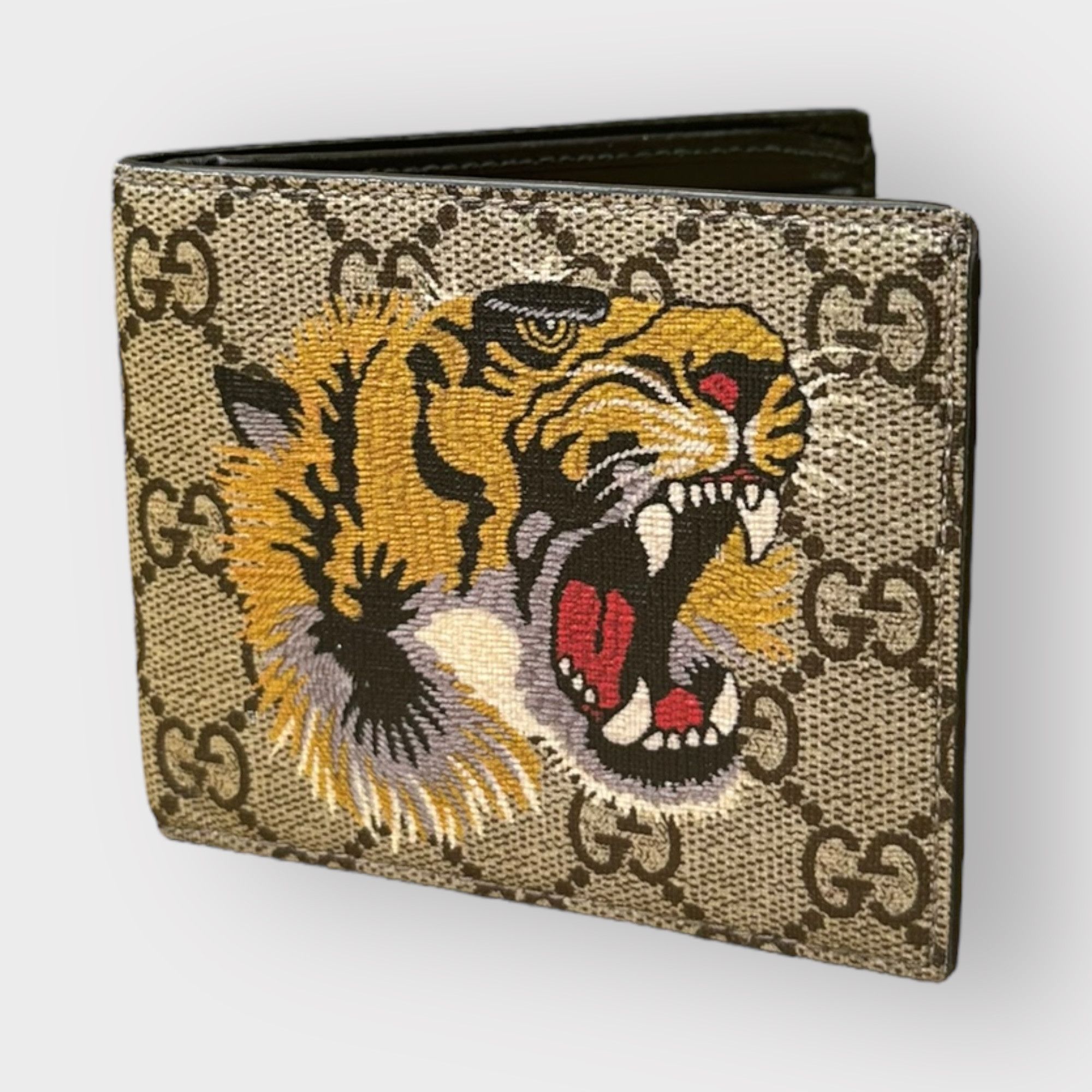 image of Gucci Wallet Monogram Beige Tiger Canvas And Leather, Men's