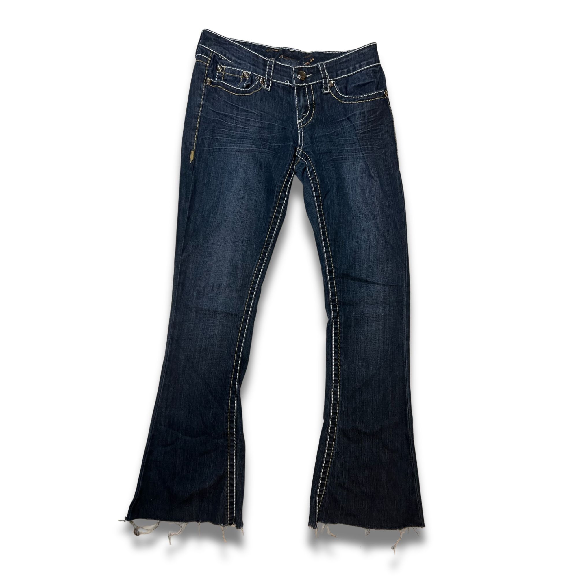 Seven 7 Seven 7 Bootcut Jeans Dark Wash Denim Size 28 Raw Hem Distre Size 28" / US 6 / IT 42 - 2 Thumbnail