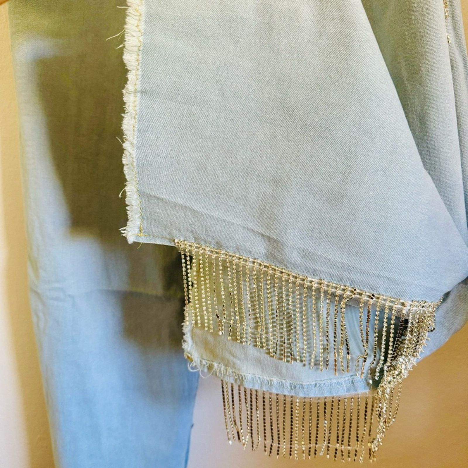 Other NEW Light Stretch Denim Crystal Fringe Tassel Split Leg Jean Size 28" / US 6 / IT 42 - 5 Thumbnail