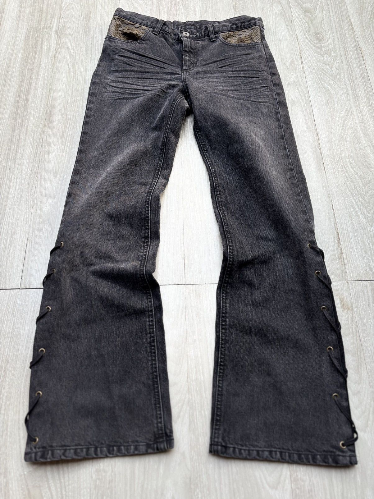 NO ONE ELSE lace-up flare jeans