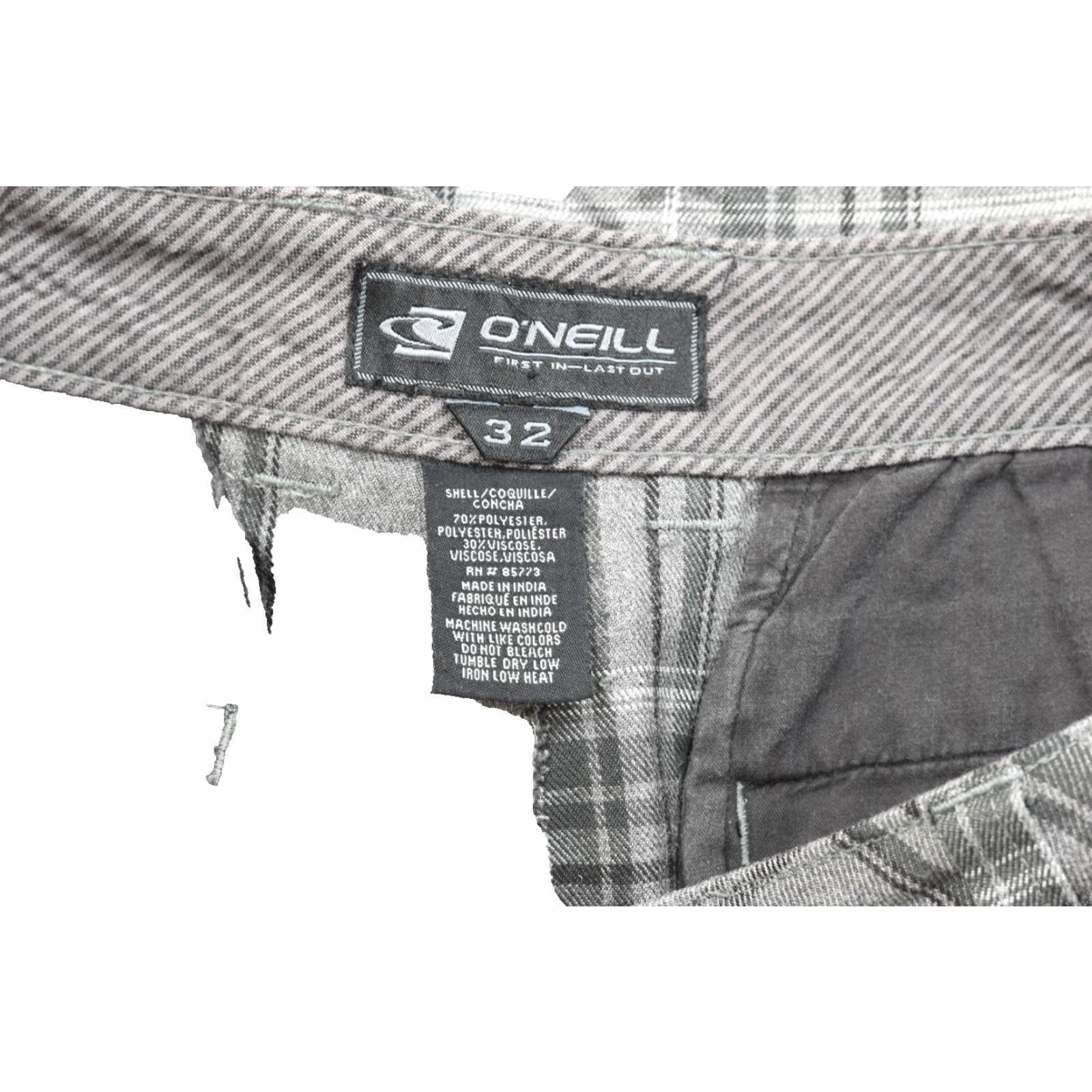 O'Neill O'Neill Men's 32 Gray Plaid Hybrid Shorts Polyester Viscose Blend Zip Flat Front Mid Rise Pockets Casual Chino Regular Summer Spring Size US 32 / EU 48 - 8 Thumbnail