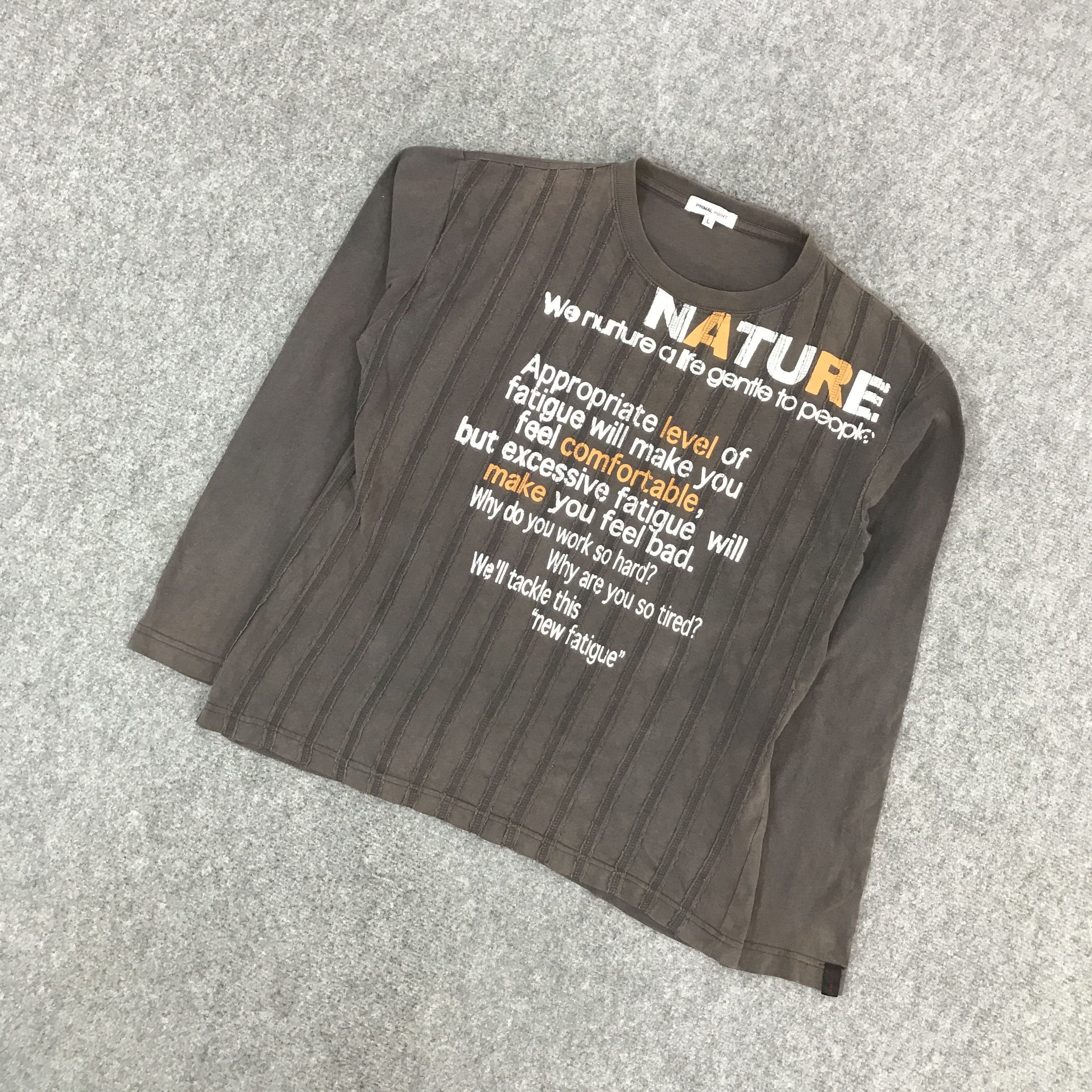 If Six Was Nine × Japanese Brand × KMRii JAPAN NATURE PATCHWORK STRIPED DESIGN BROWN FADED TSHIRTS Size US L / EU 52-54 / 3 - 5 Thumbnail