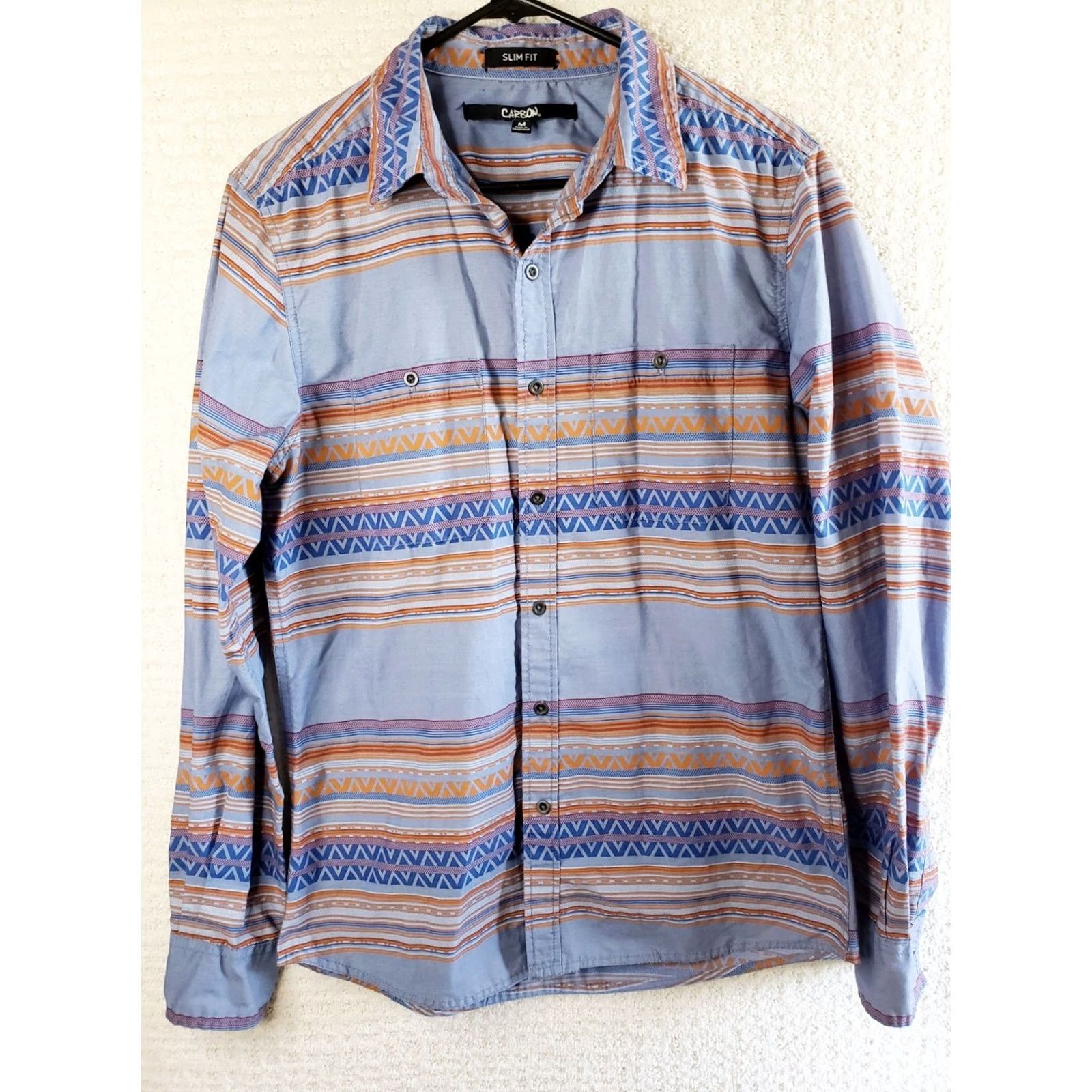 Carbon Carbon Slim Fit Aztec Tribal Print Western Look Classic Long Sleeve Button Up Shirt Men’s M Size US M / EU 48-50 / 2 - 2 Thumbnail