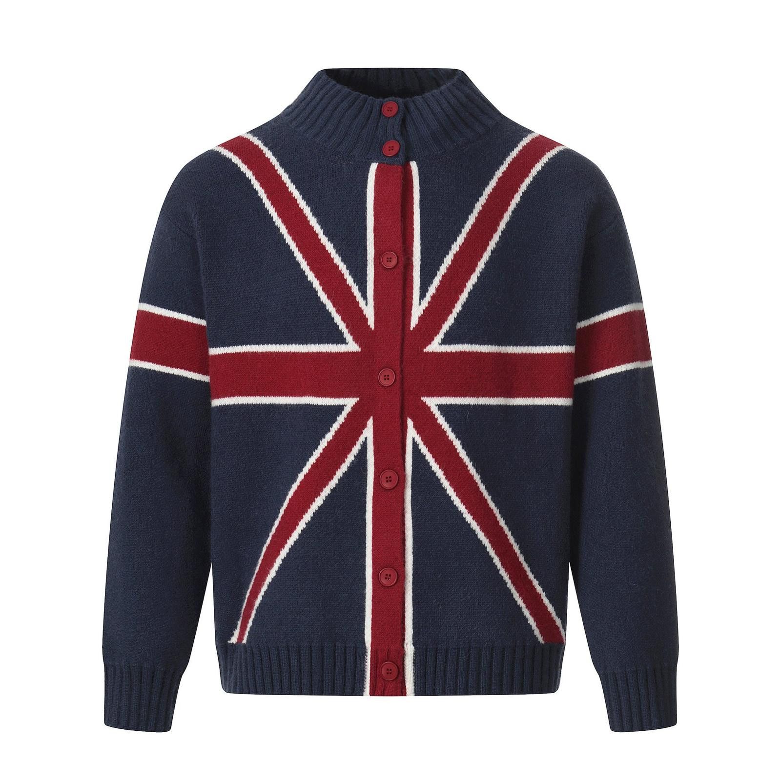 Other Navy Red Button-Up Knit Sweater, Union Jack Design Sweater Size US M / EU 48-50 / 2 - 6 Thumbnail
