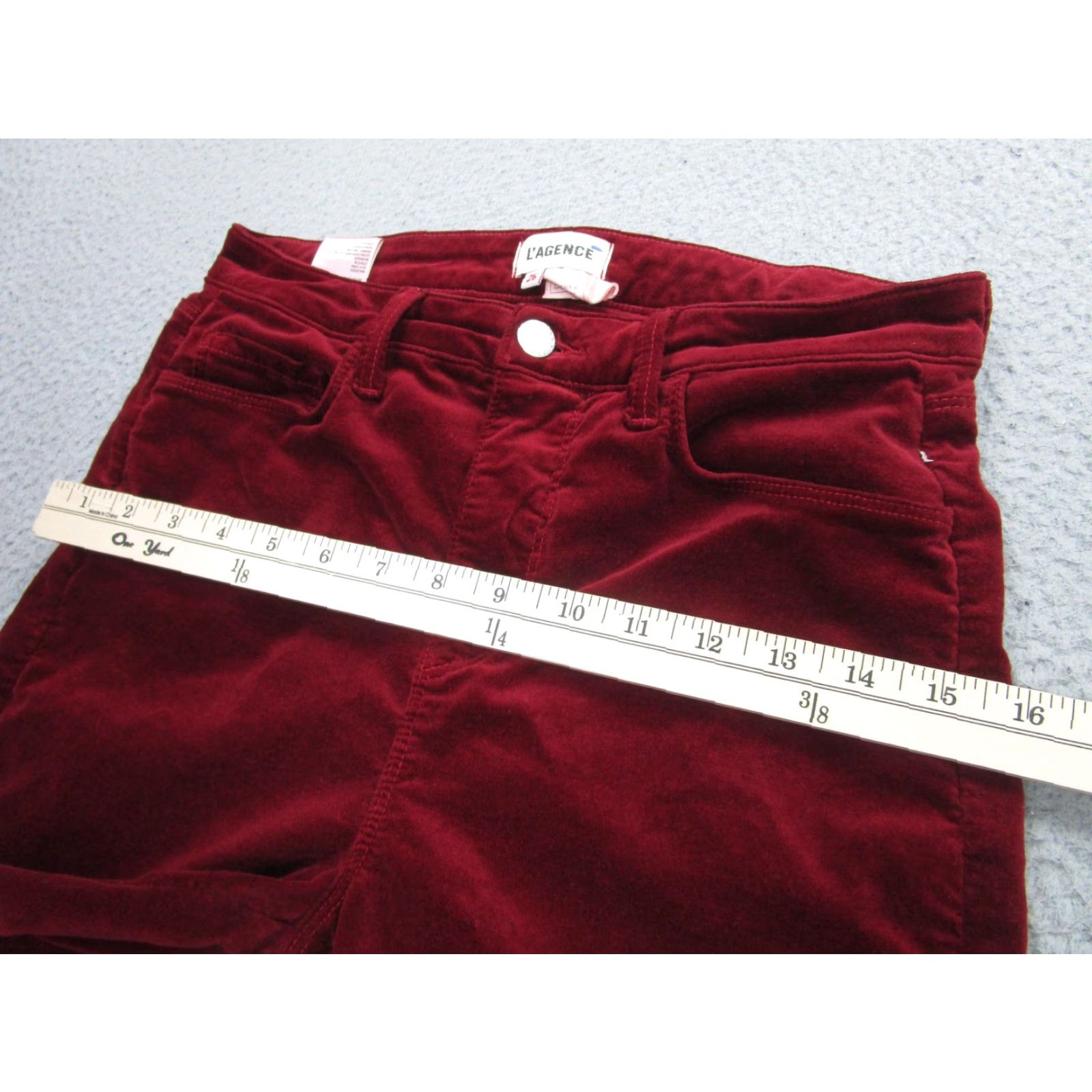 L'AGENCE L'Agence Pants Womens 26 Red Bordeaux Velvet velour Skinny High Rise Made USA Size 26" / US 2 / IT 38 - 7 Thumbnail