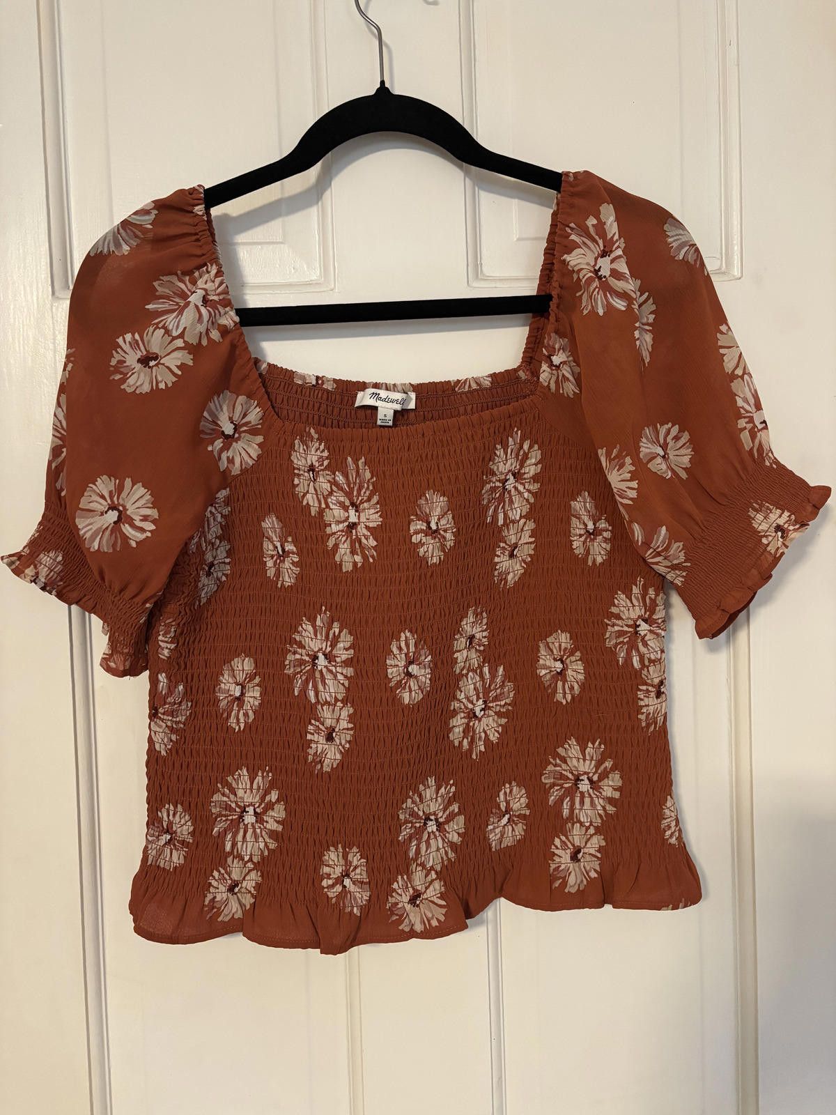Madewell Madewell Rust Floral Smocked Puff Sleeve Top Size S Size S / US 4 / IT 40 - 1 Thumbnail