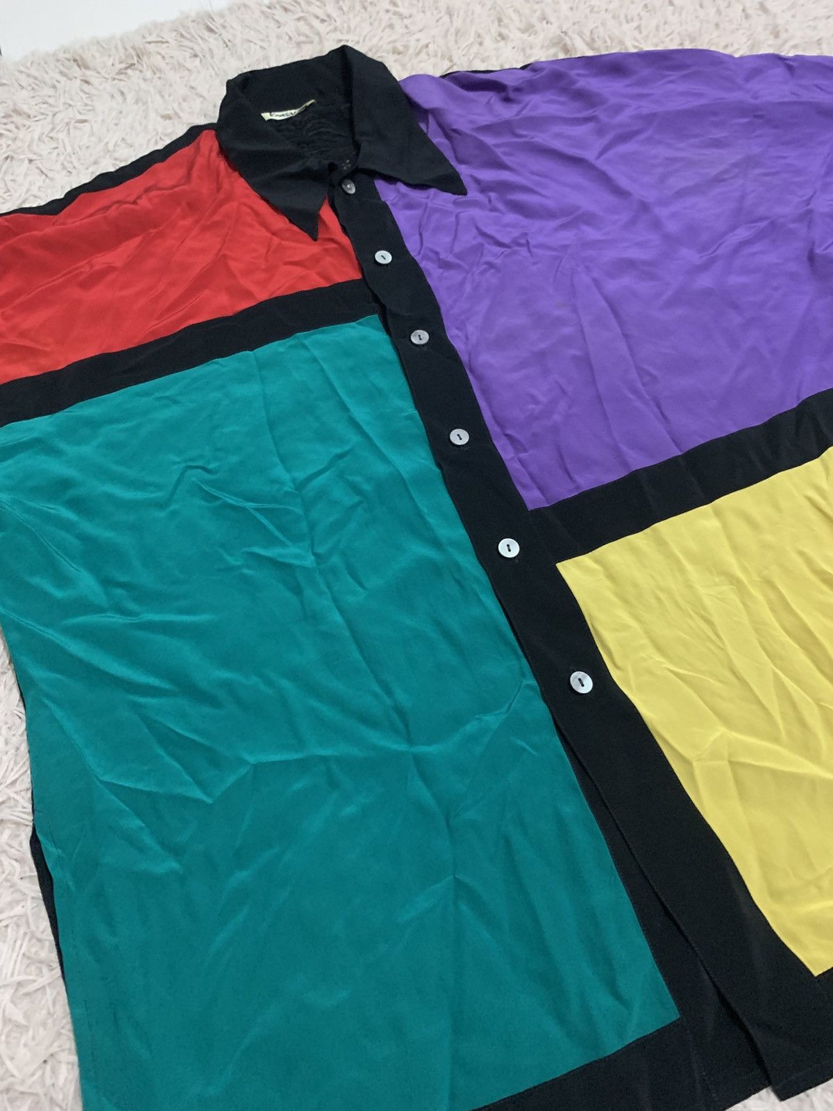 Japanese Brand × Kansai Yamamoto × Vintage Vintage kansai 90s colour block silk blouse Size L / US 10 / IT 46 - 3 Thumbnail