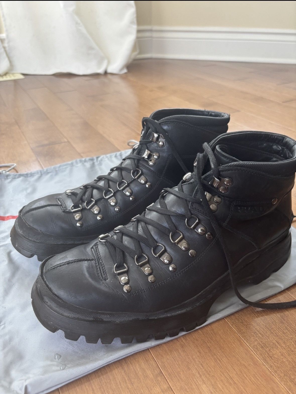 Prada PRADA Black Leather Hiking Boots Size US 10 / EU 43 - 1 Thumbnail