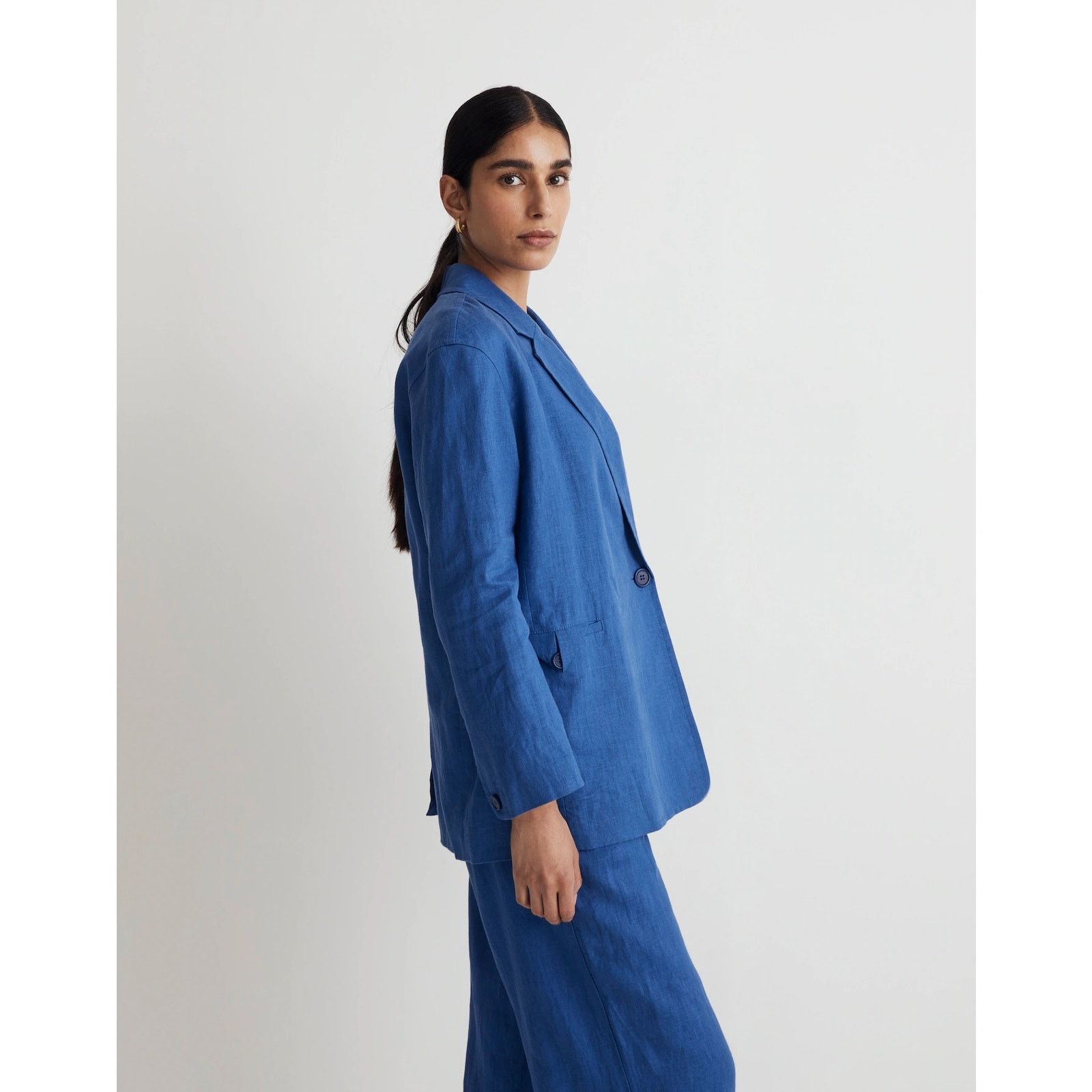 Madewell Madewell Sz XS Blue Double-Breasted Oversized Blazer Linen Size XS / US 0-2 / IT 36-38 - 2 Thumbnail
