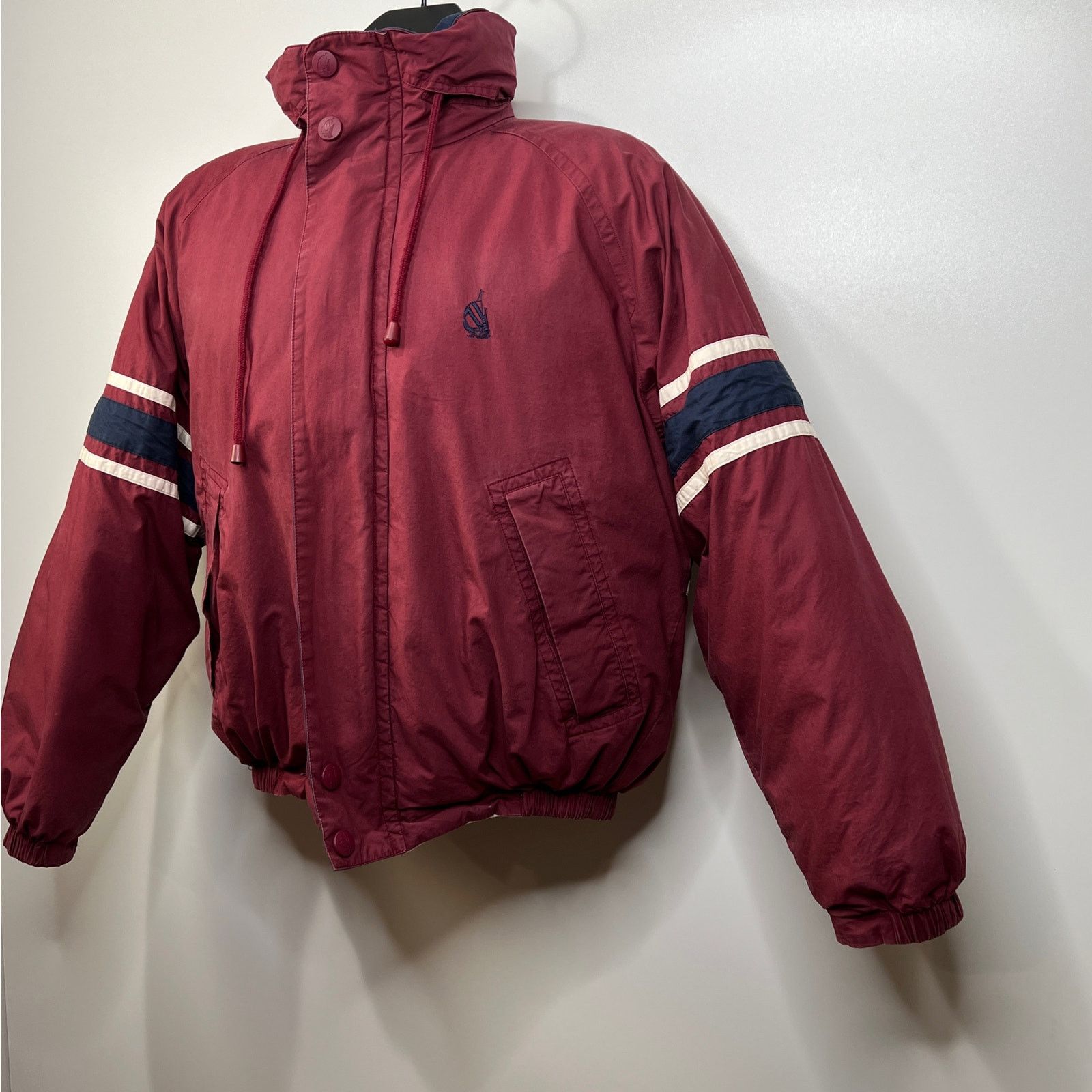 Nautica × Vintage Vintage 80s Nautica Down Puffer Coat Hooded Burgundy Red Size US M / EU 48-50 / 2 - 2 Thumbnail