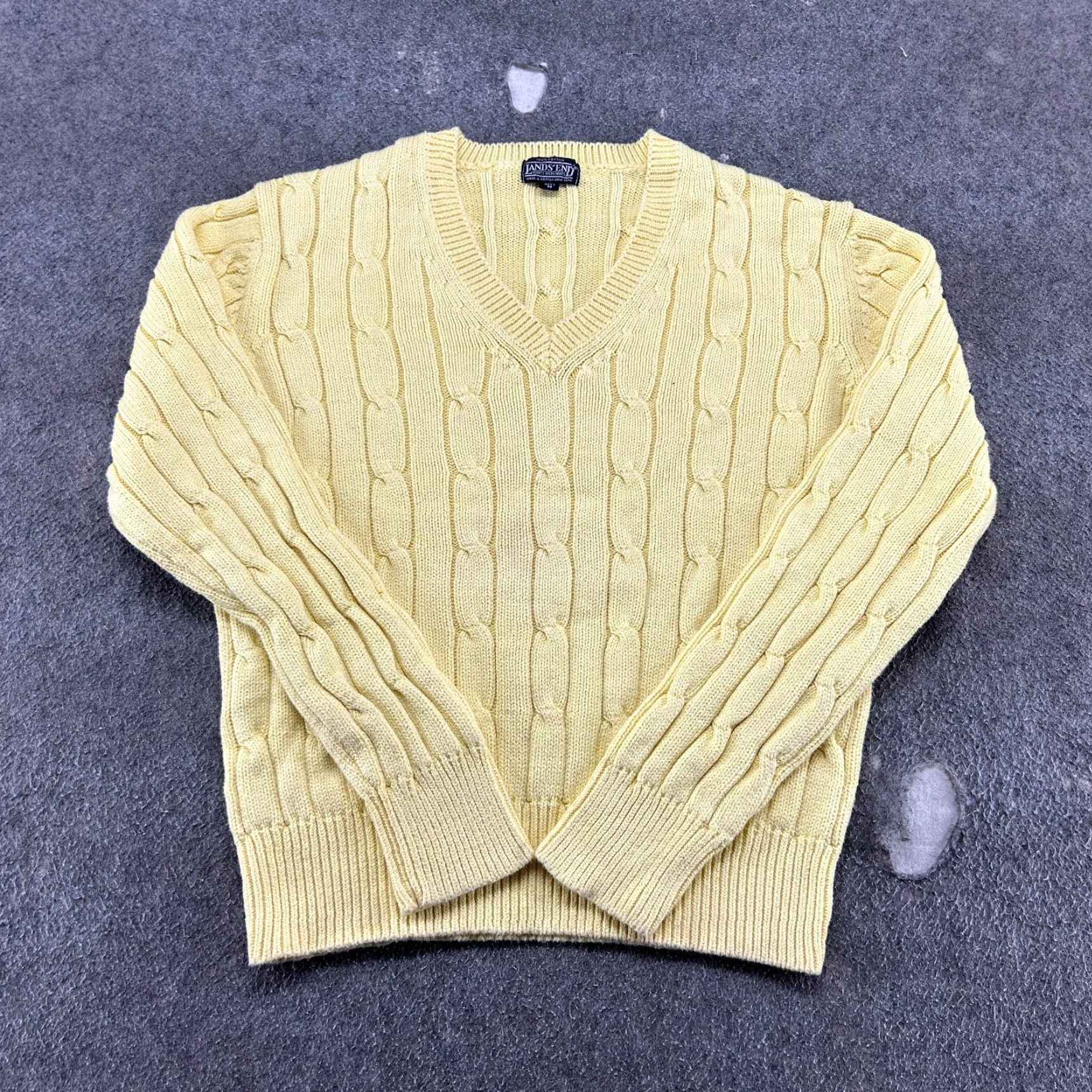 Lands' End VINTAGE Lands' End Sweater Mens M Yellow Pullover Cable Knit Cotton Preppy 80s Men Pullover Crew Neck Long Sleeve Casual Solid 90s Size US M / EU 48-50 / 2 - 2 Thumbnail