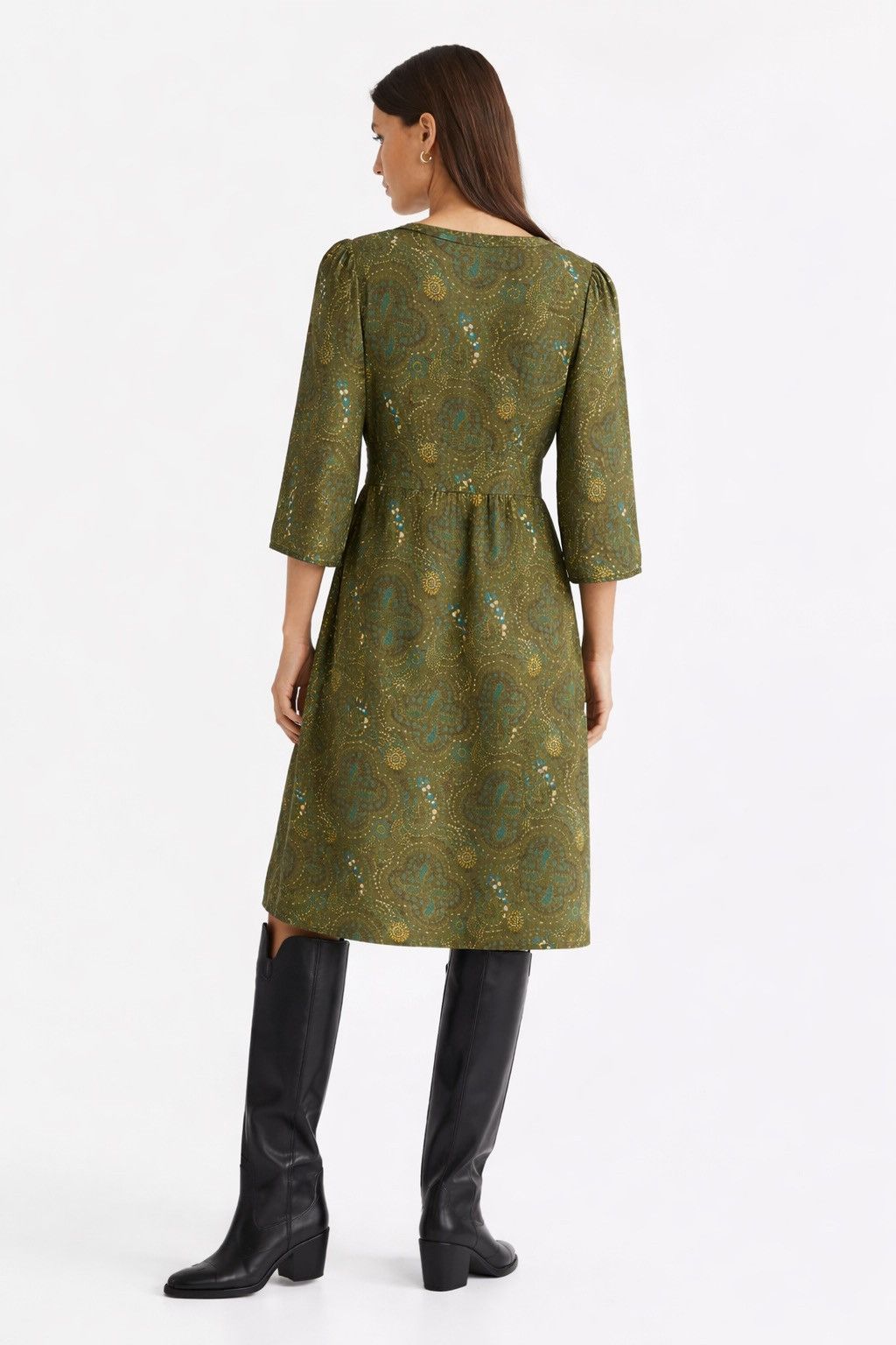 H&M H&M Womens Green Paisley Dress Knee Length V-Neck Boho Size S / US 4 / IT 40 - 2 Thumbnail