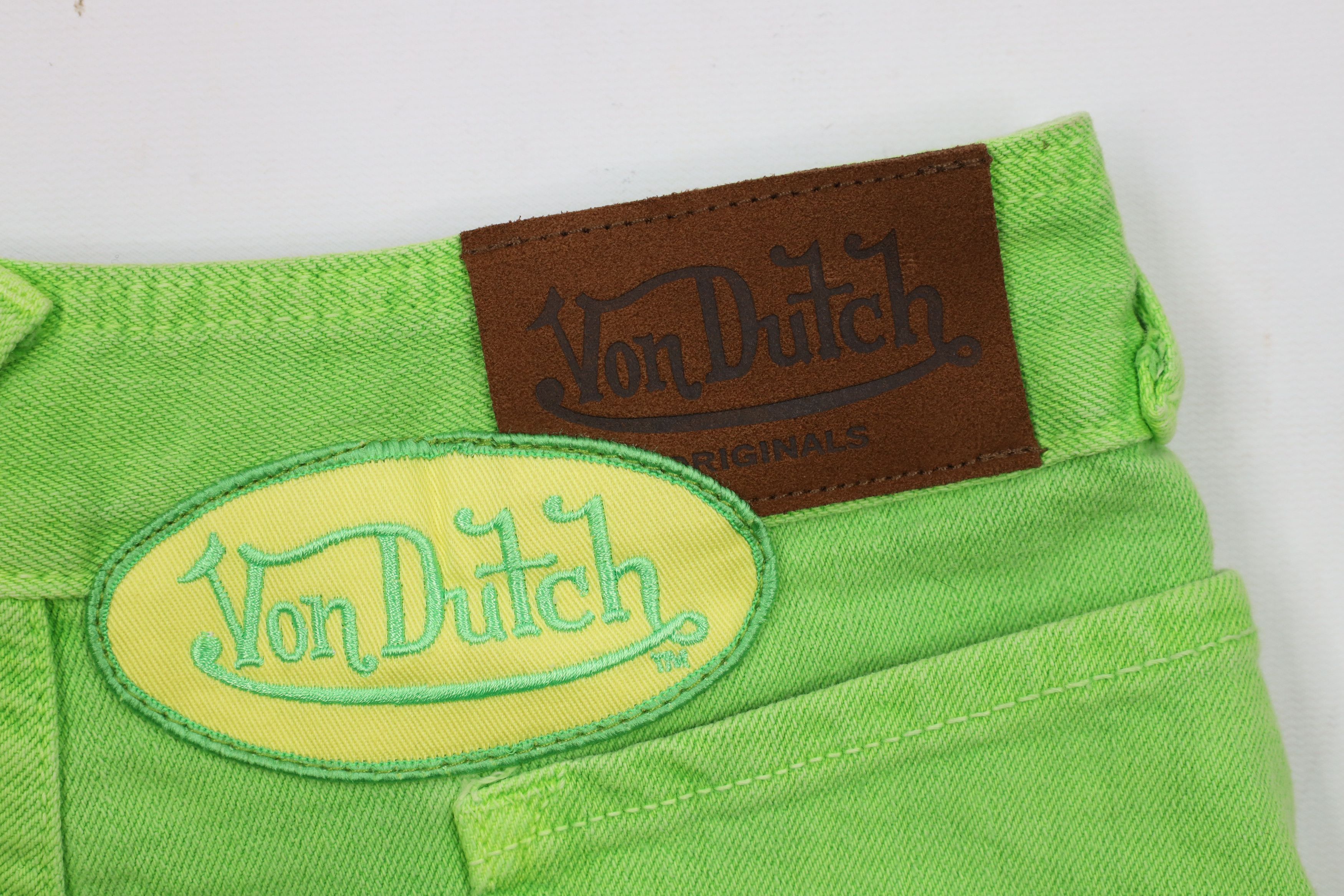 Vintage × Von Dutch Vintage 90s Y2K Von Dutch Denim Jean Mini Skirt Green USA Size 24" / US 00 / IT 34 - 12 Thumbnail