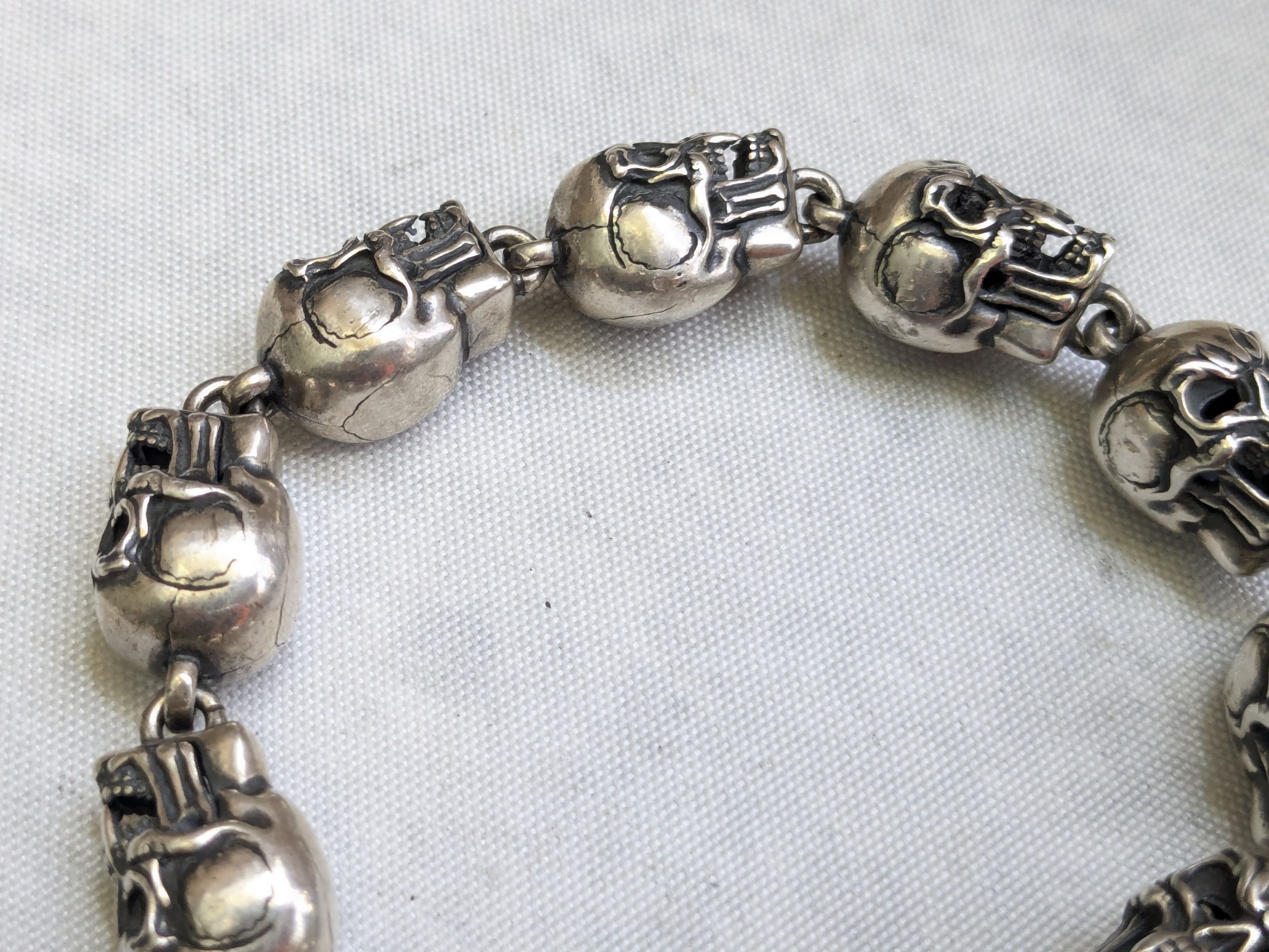 Jewelry Sterling Silver Skull Bracelet 6.75" Biker Punk Skeleton Size ONE SIZE - 4 Thumbnail