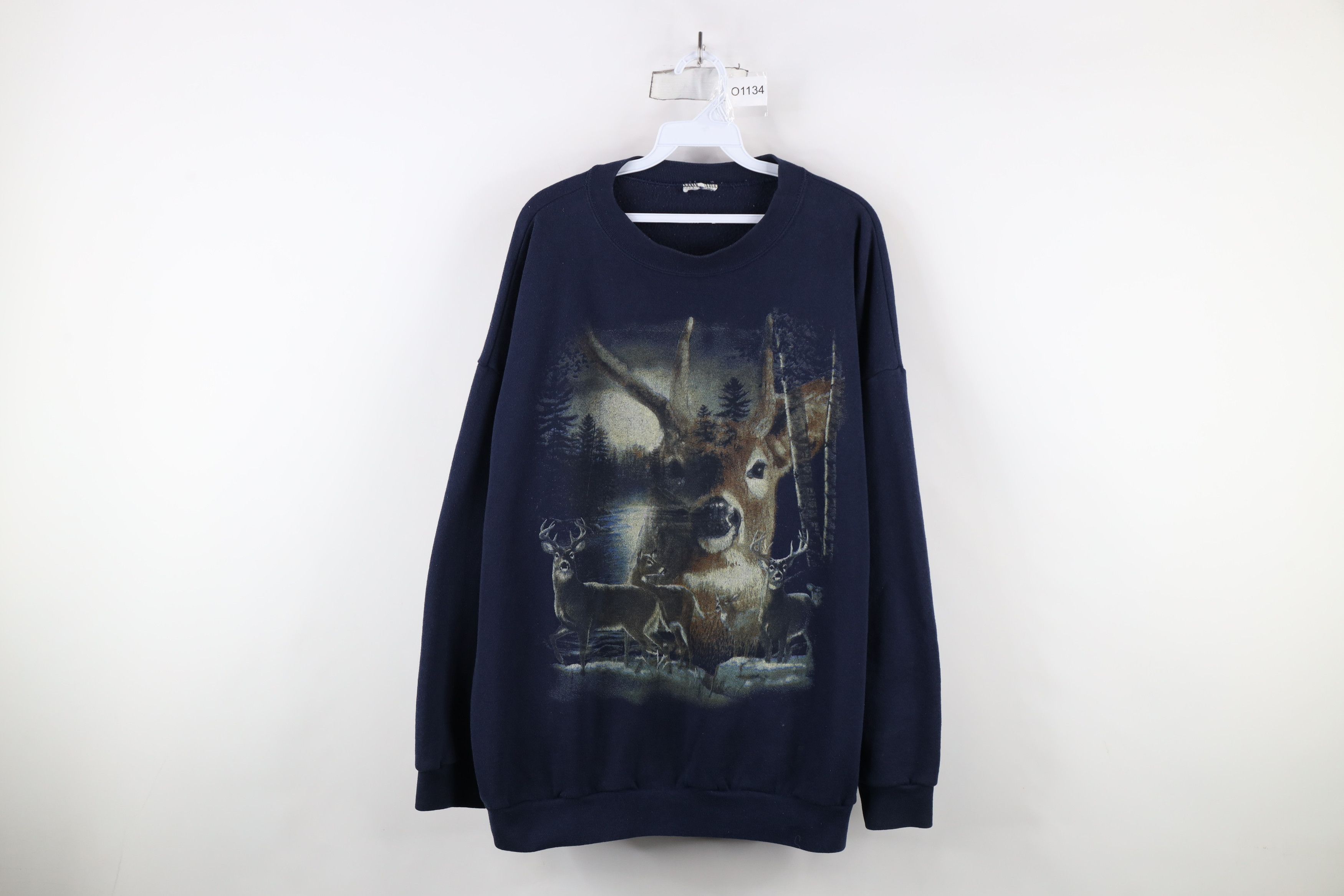 Vintage Vintage 90s Streetwear Nature Deer Buck Sweatshirt Blue Size US XXL / EU 58 / 5 - 1 Thumbnail