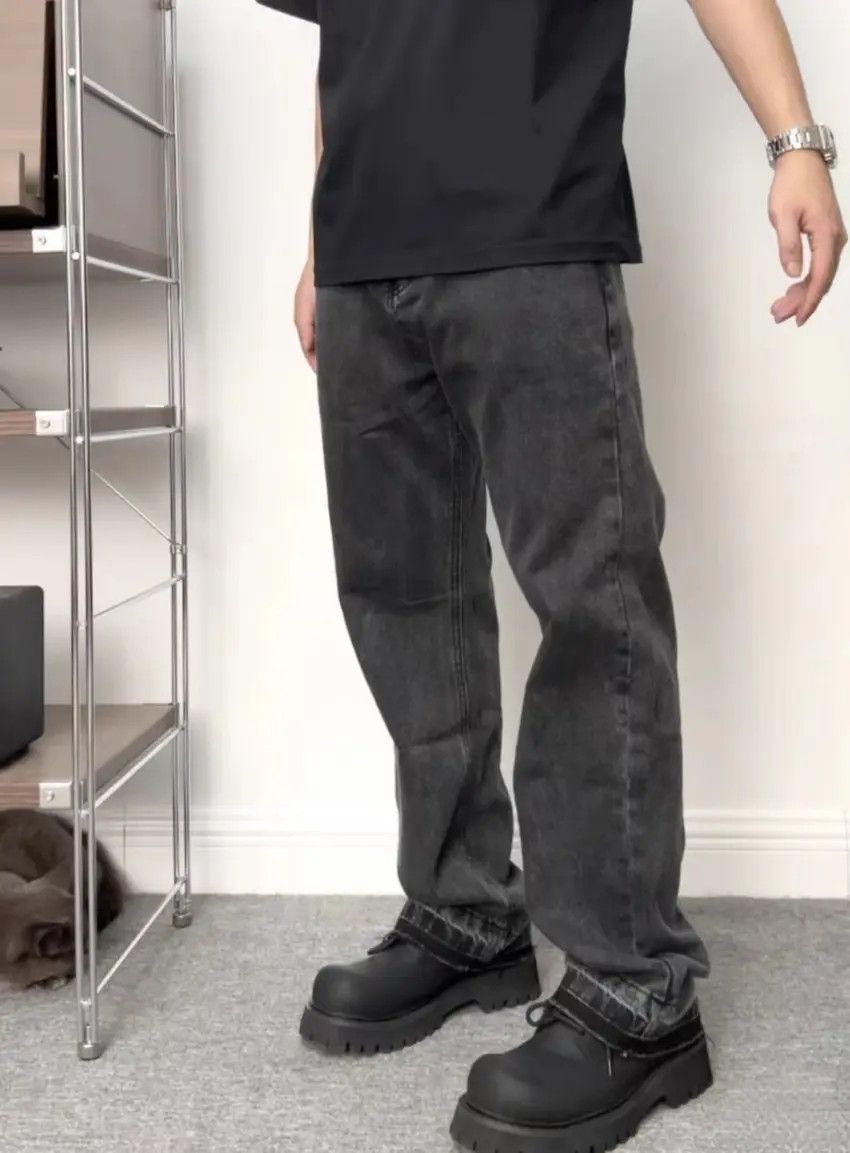 Designer × Japanese Brand Retro washed distressed black straight-leg jeans Size US 32 / EU 48 - 4 Thumbnail