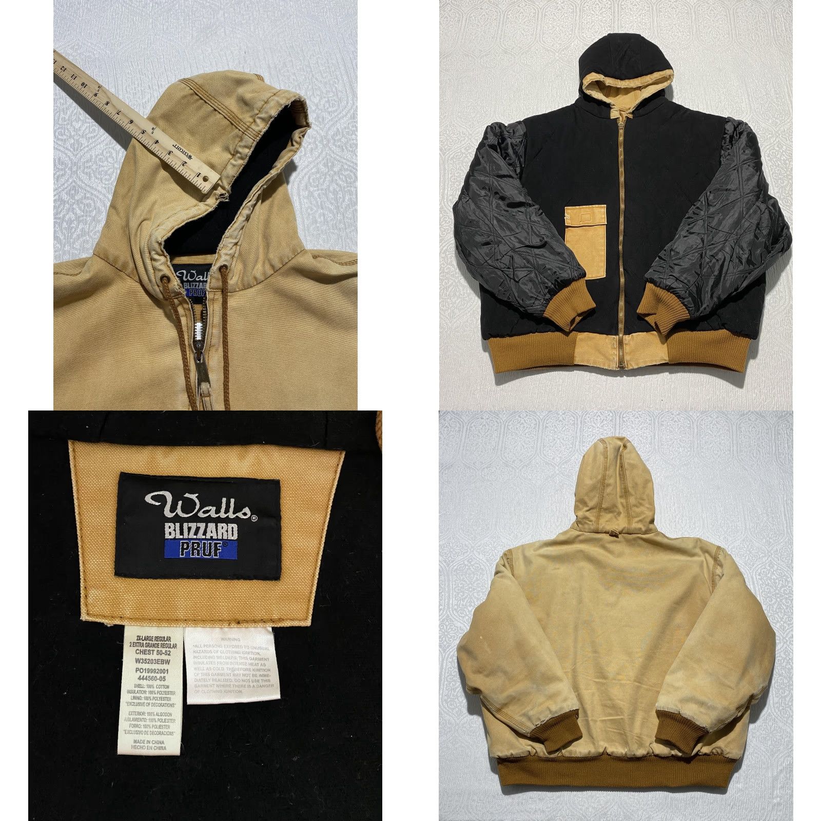 Walls Walls Jacket Mens 2XL Tan Blizzard Pruf Hooded Duck Canvas Insulated Workwear Size US XXL / EU 58 / 5 - 8 Thumbnail