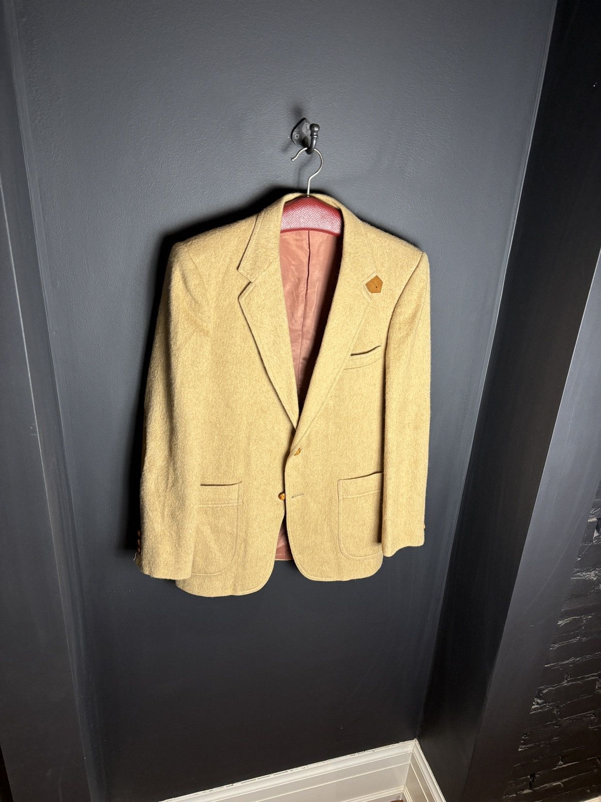 Camel × Vintage Vintage Camel Hair Blazer Suede Shoulder Patch Size 40R - 12 Thumbnail