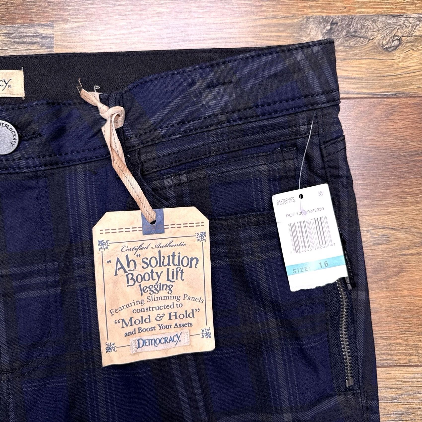 Vintage Democracy Jeans Womens 16 Blue Plaid Mid Rise Stretch Jegging Size 38" / US 16 / IT 52 - 3 Thumbnail
