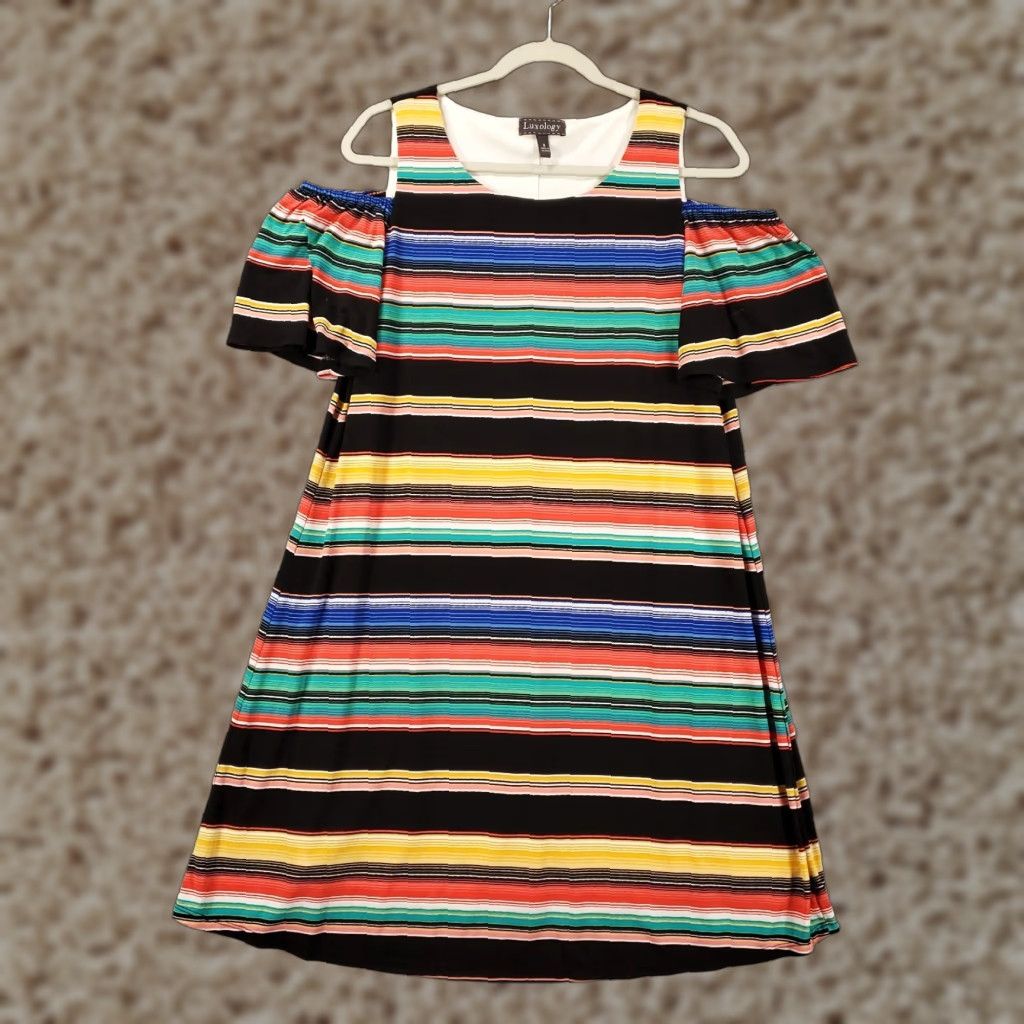 Rainbow Womens Colorful Striped Dress Size 8 Multicolored Rainbow Stretch Cold Shoulder Dress Size M / US 6-8 / IT 42-44 - 1 Thumbnail