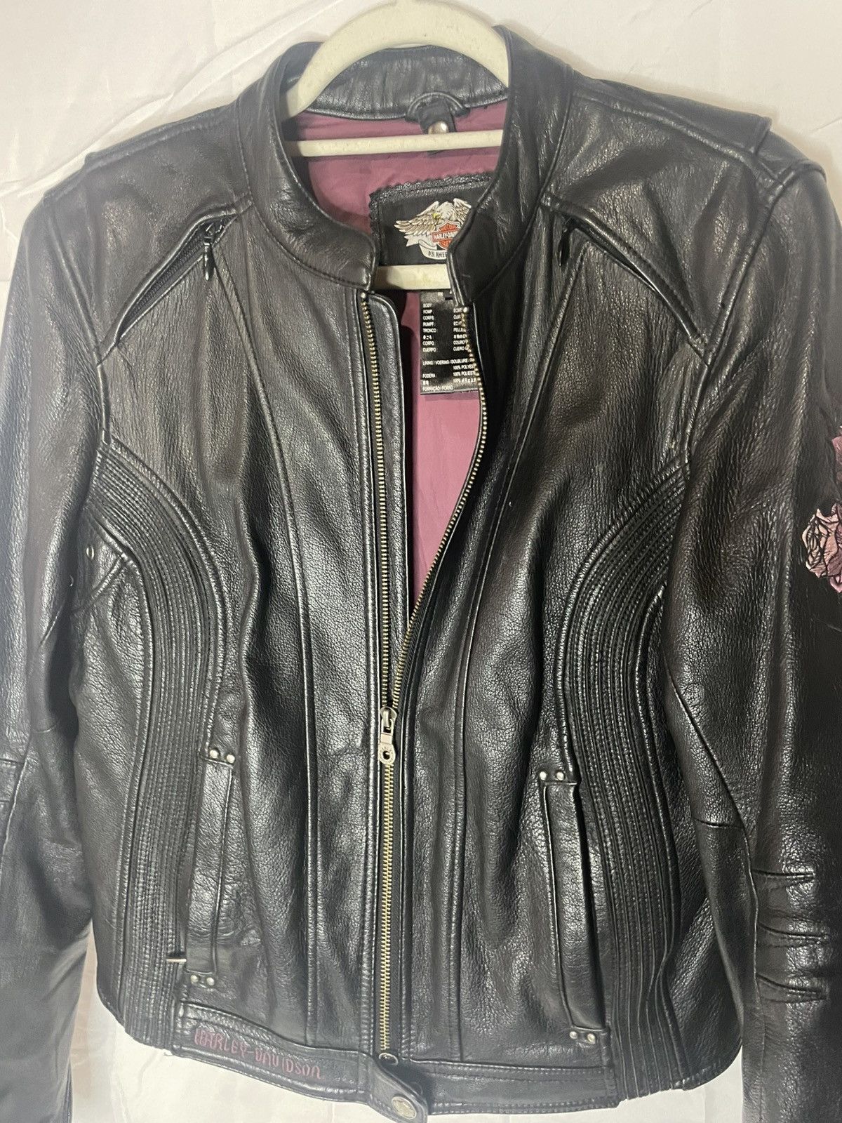 Harley Davidson 2007 Harley Davidson Roses Leather Biker Jacket Black + Pink Size US M / EU 48-50 / 2 - 8 Thumbnail