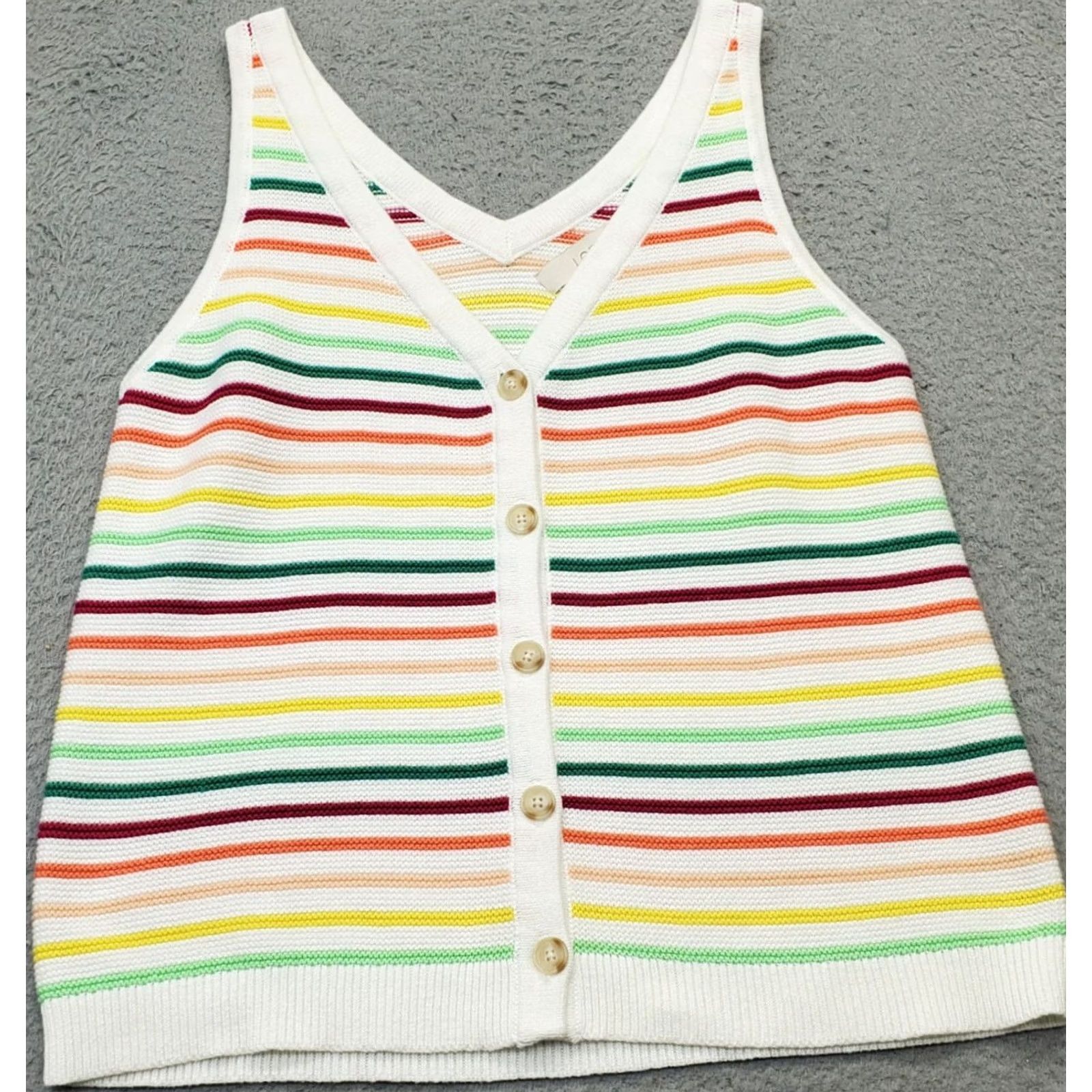 Loft LOFT Rainbow Knitted Top Womens L Multi Striped Sleeveless V Neck Button Front Size L / US 10 / IT 46 - 2 Thumbnail