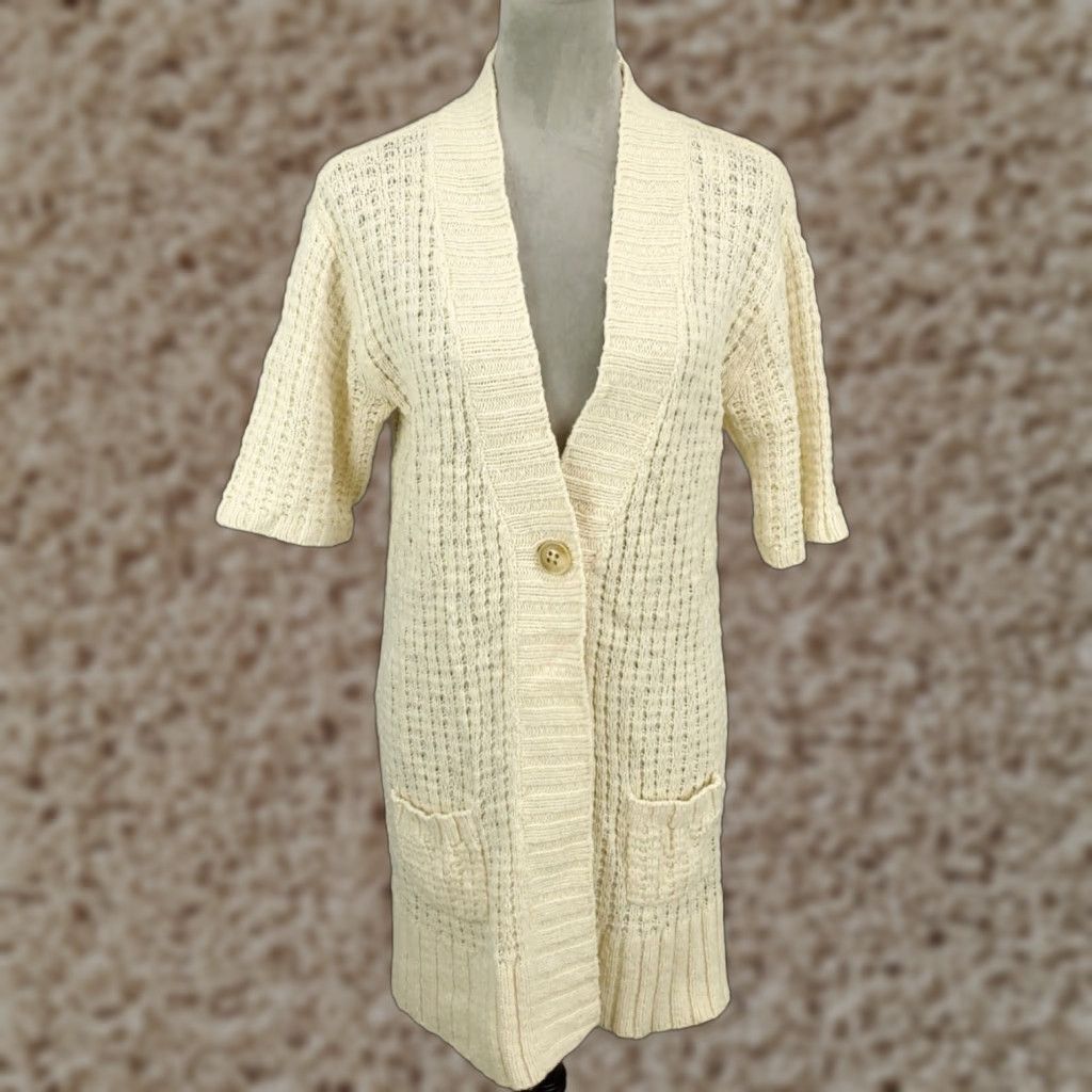 Old Navy Old Navy Cardigan Sweater Womens Size Large Angora Wool Longline Ivory Front Pockets Size L / US 10 / IT 46 - 1 Thumbnail