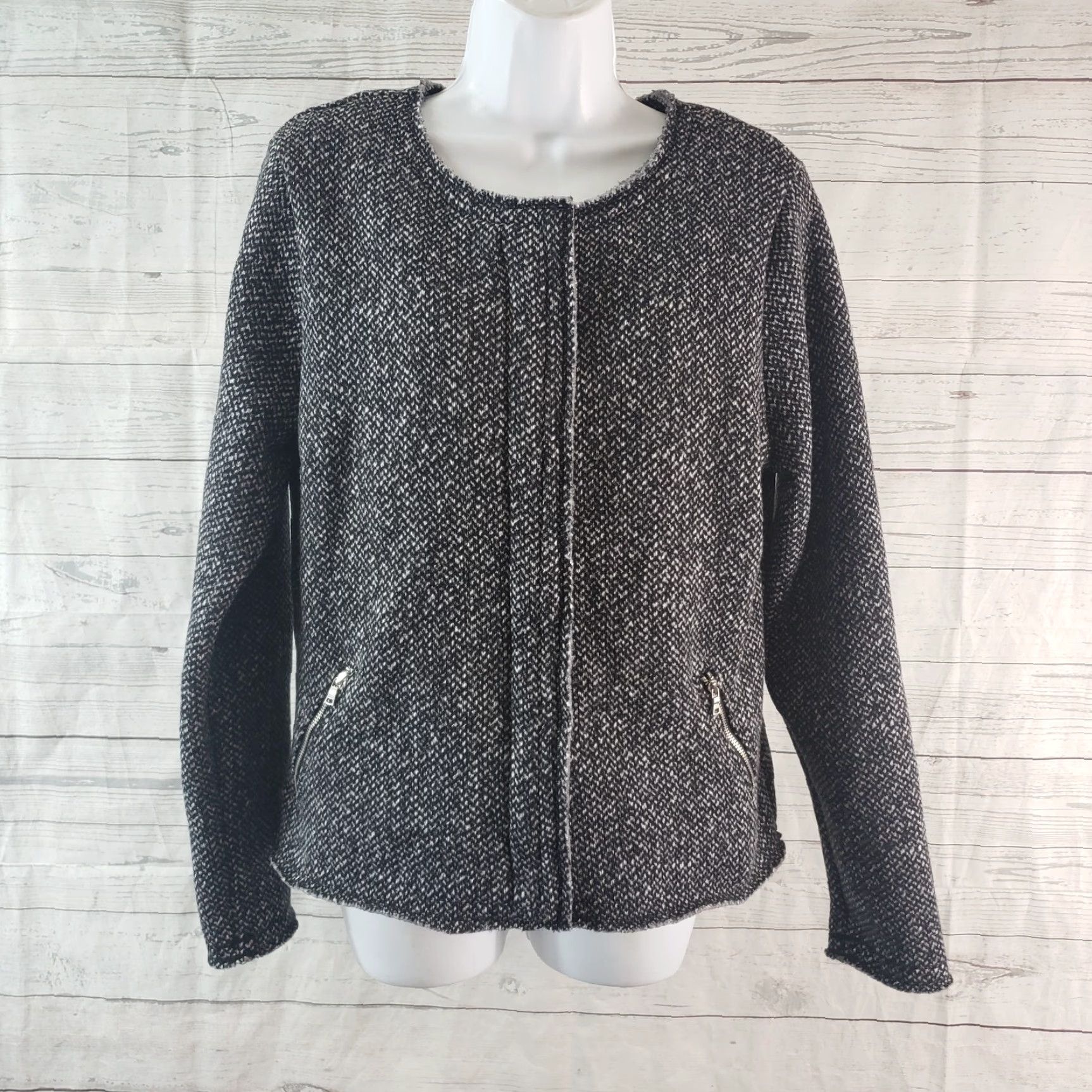 Gap VINTAGE Gap Womens Jacket Sz L Gray Black Zip Pockets Long Sleeve Polyester Size L / US 10 / IT 46 - 2 Thumbnail