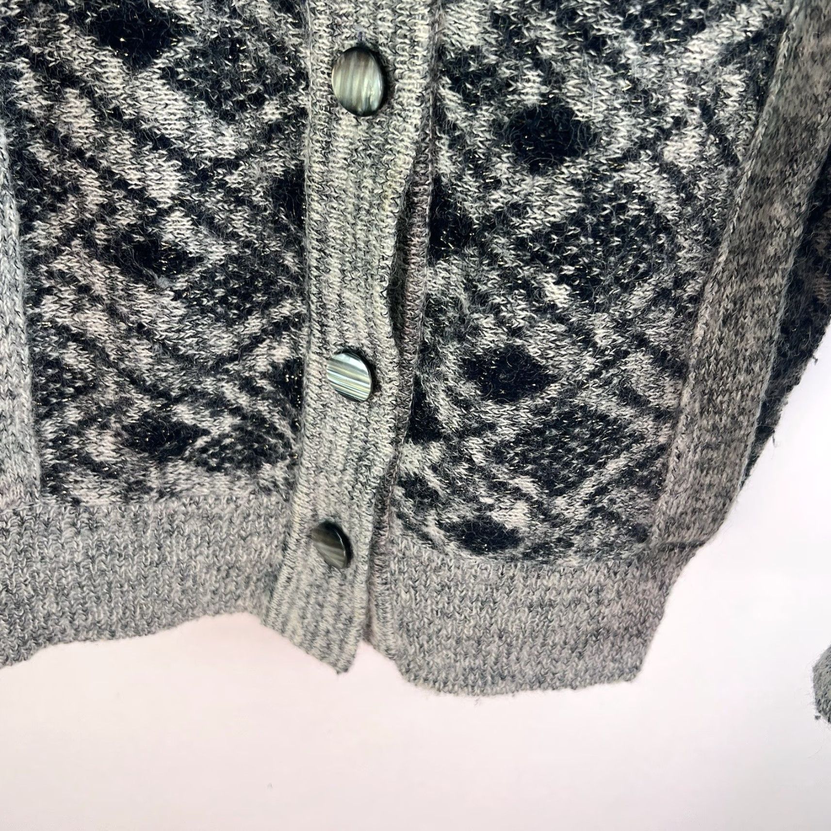 Simons VINTAGE Simon Wool Blend Cardigan Sweater Womens M Gray Geometric V-Neck Lined Casual Classic City Fall Winter Size M / US 6-8 / IT 42-44 - 5 Thumbnail
