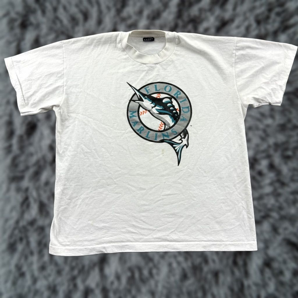 Vintage VINTAGE Florida Marlins Shirt Mens L White 90s MLB Baseball Short Sleeve USA Screen Stars MLB 90s Florida Mens L White Shirt Size US L / EU 52-54 / 3 - 1 Thumbnail