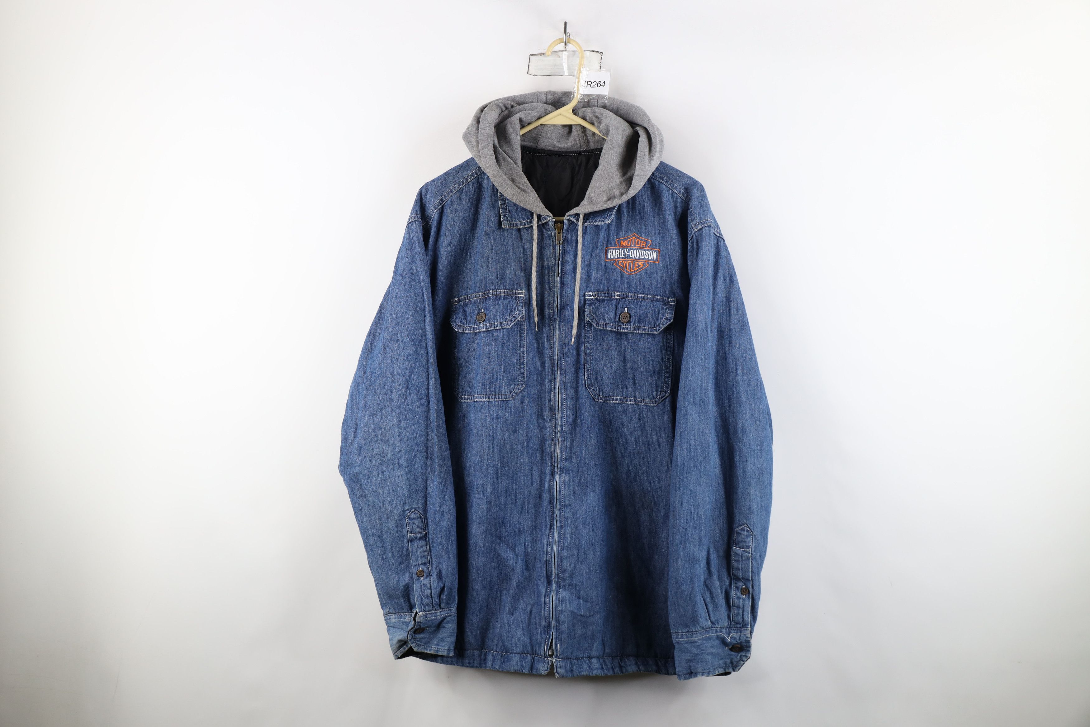 Harley Davidson × Vintage Vintage Harley Davidson Quilted Hooded Denim Shirt Jacket Size US L / EU 52-54 / 3 - 1 Thumbnail