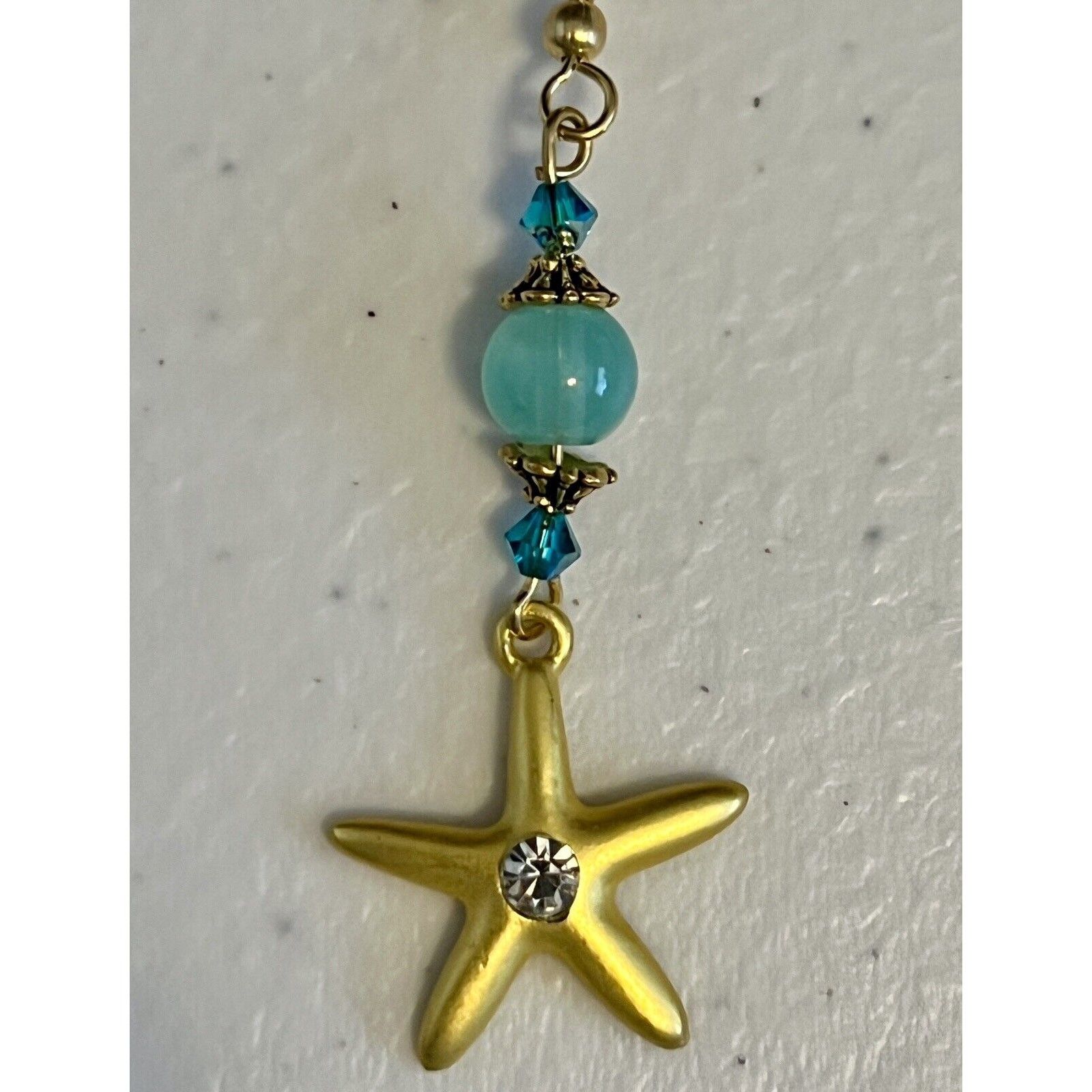Handmade Glass & Crystal Turquoise Beads Starfish Dangle Earrings Size ONE SIZE - 3 Thumbnail