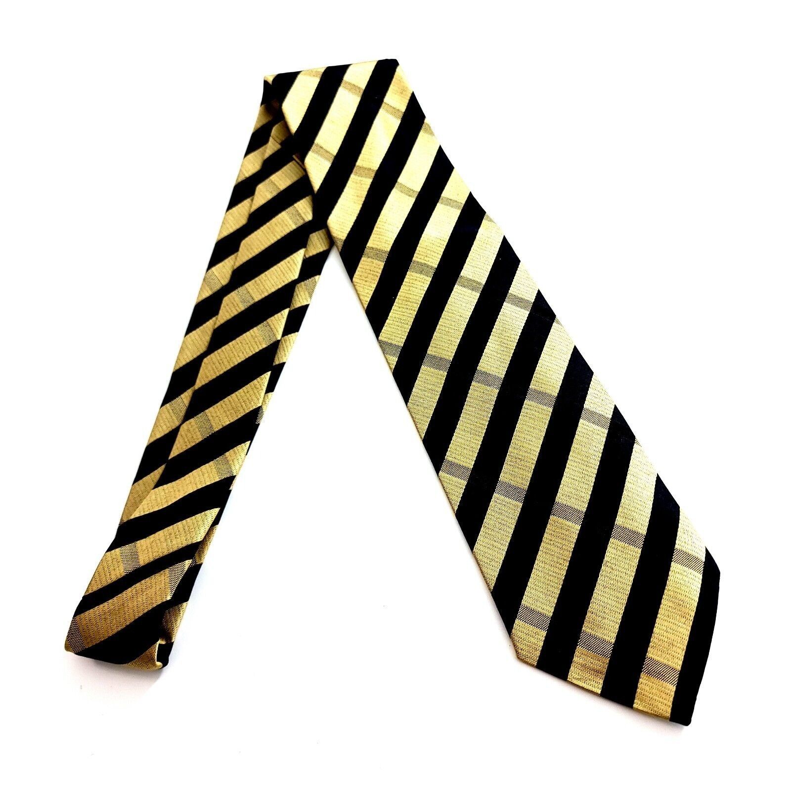 XMI Platinum XMI Atkinsons Black Yellow Striped Plaid Woven Wide Wool Sil Size ONE SIZE - 6 Thumbnail