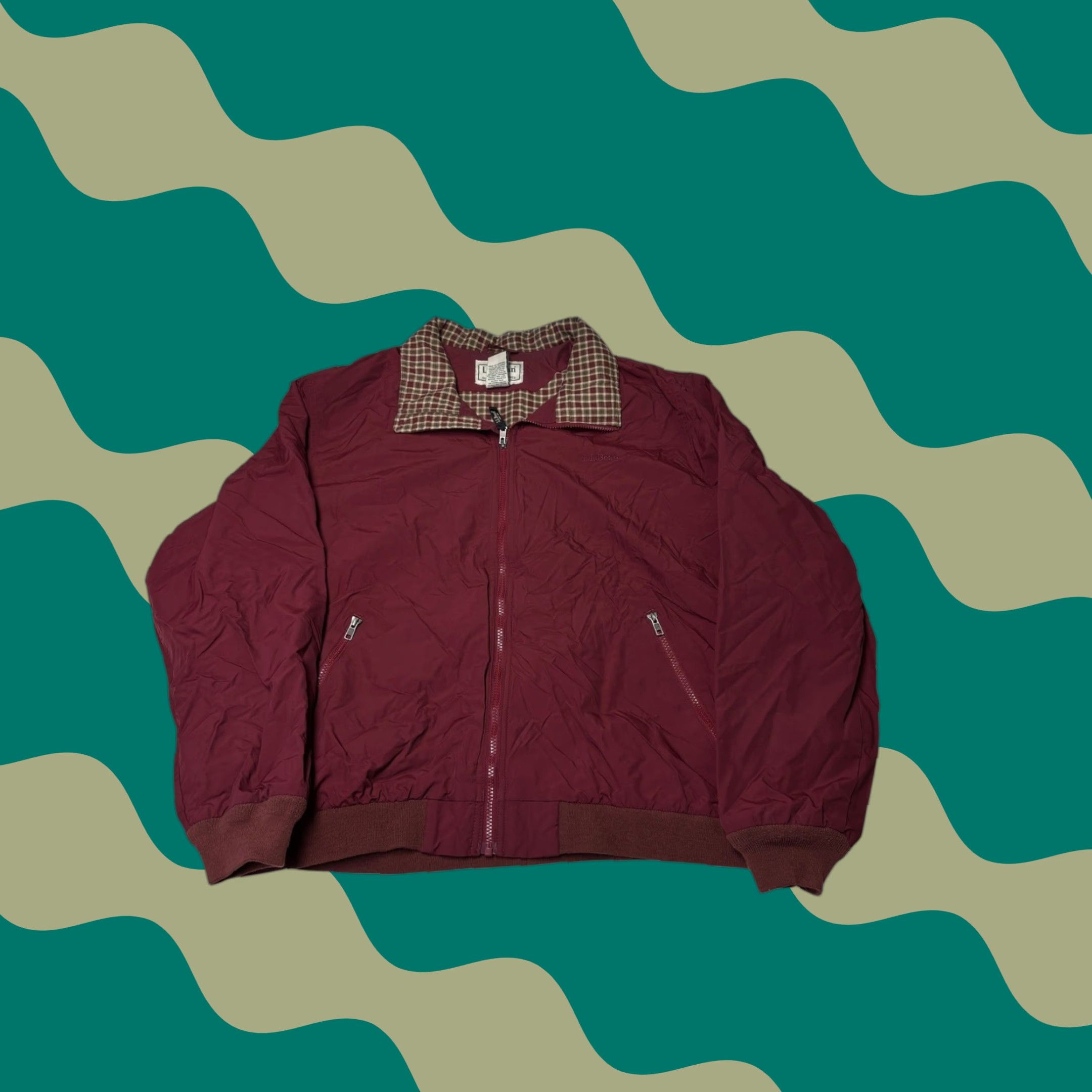 Vintage LL Bean Mens Warm-up Jacket XXL Burgundy Plaid Lined Nylon 