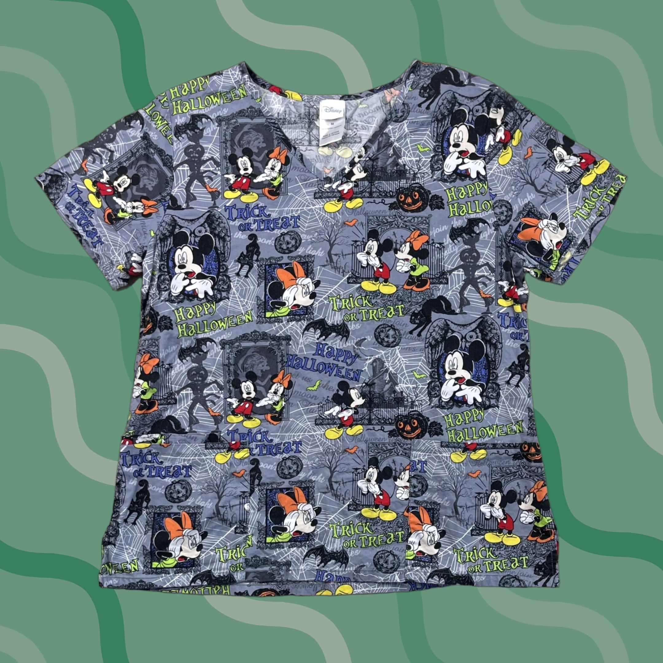 Disney Disney Scrub Top Shirt Women Medium M Mickey Mouse Trick Or Treat Halloween Pockets Multi-Color Cotton/Polyester Medical Disney Size US M / EU 48-50 / 2 - 1 Thumbnail