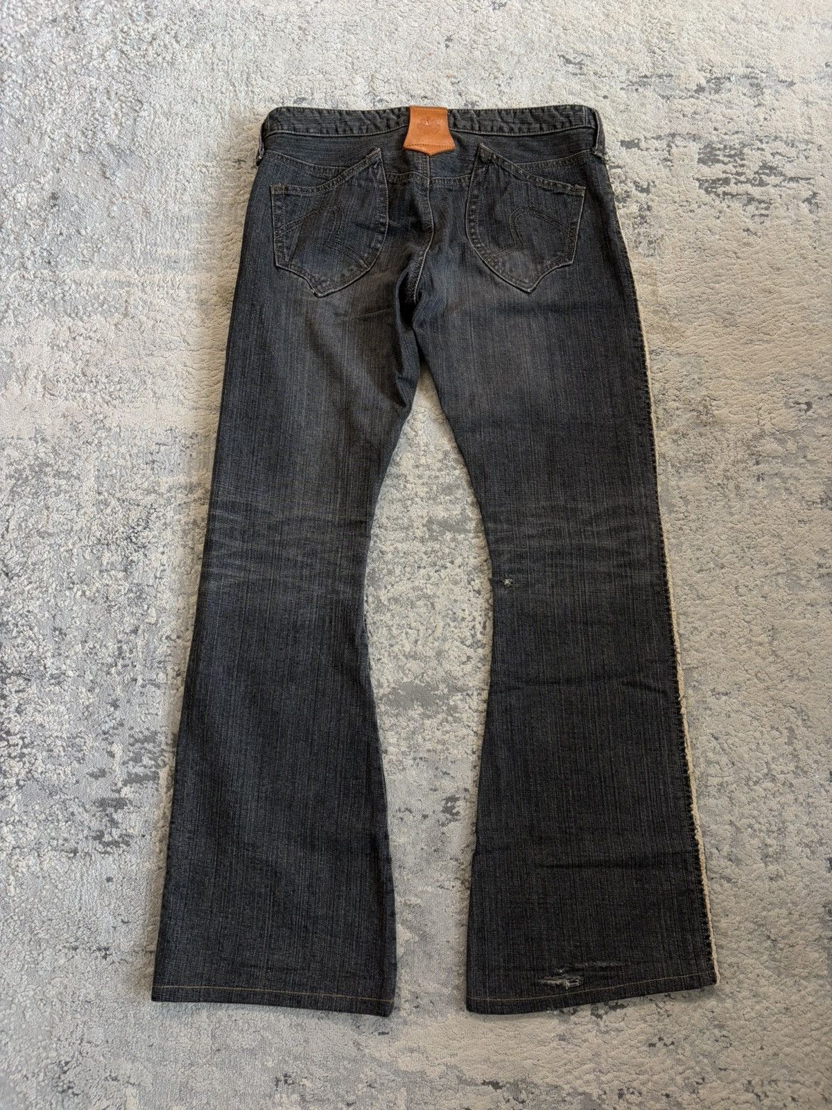 Obelisk Black Fringe Distressed Flare Curved Denim Size US 32 / EU 48 - 8 Thumbnail