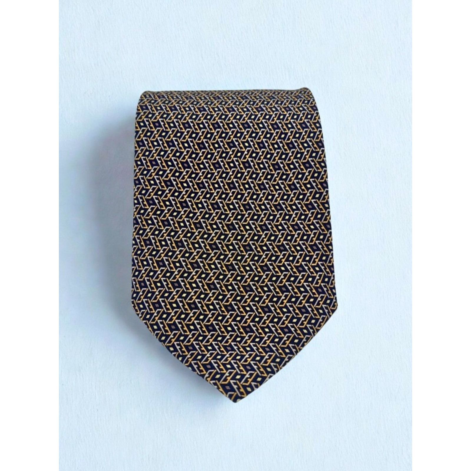 Fendi Fendi Cravatte Vintage Silk Tie Navy Gold All Over FF Logo Size ONE SIZE - 6 Thumbnail